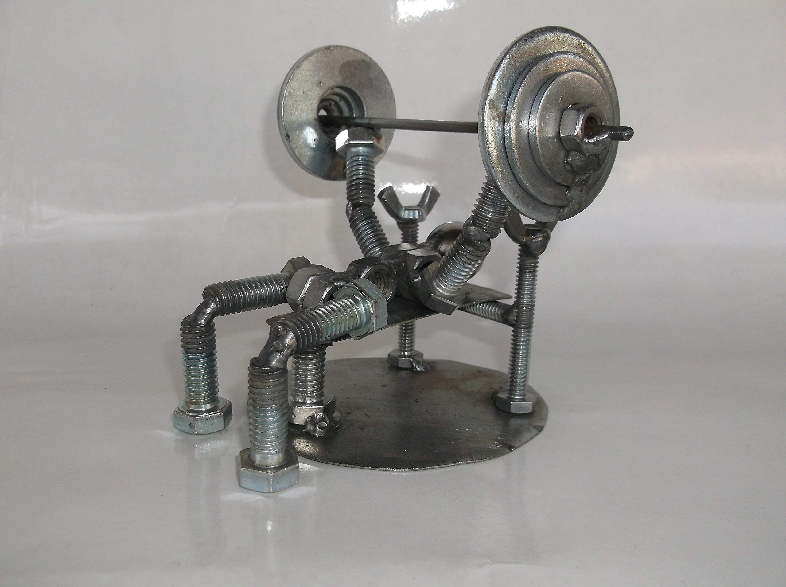 Metal bolt figurine weight lifter mini sculpture