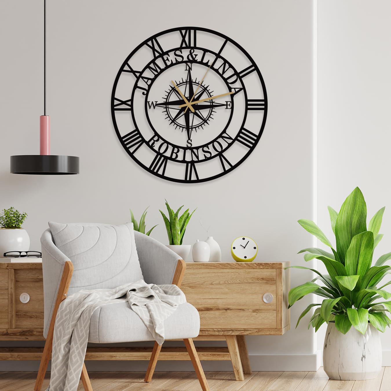Metal compass sign clock construction and durability