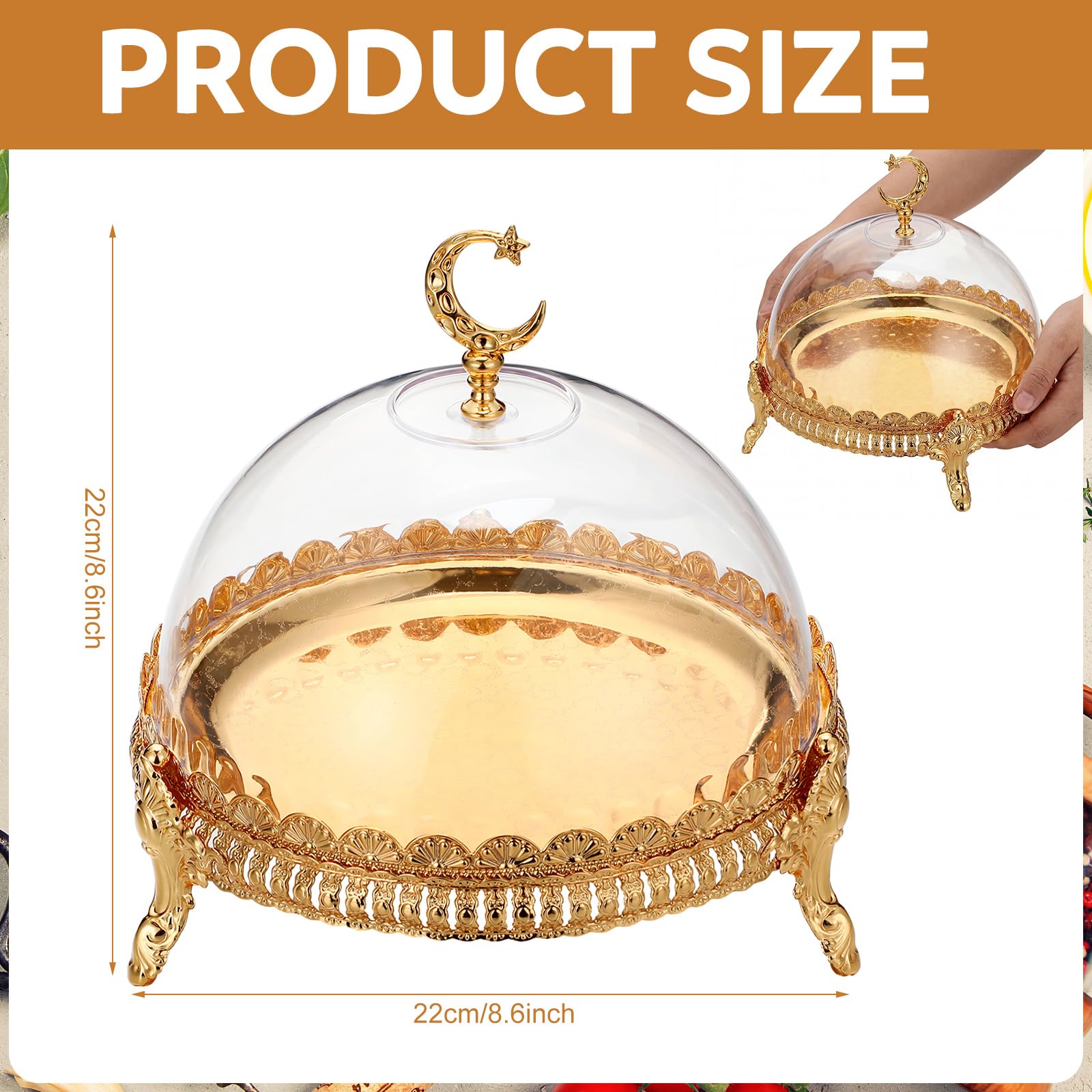 Acrylic dome lid on gold Ramadan Tray