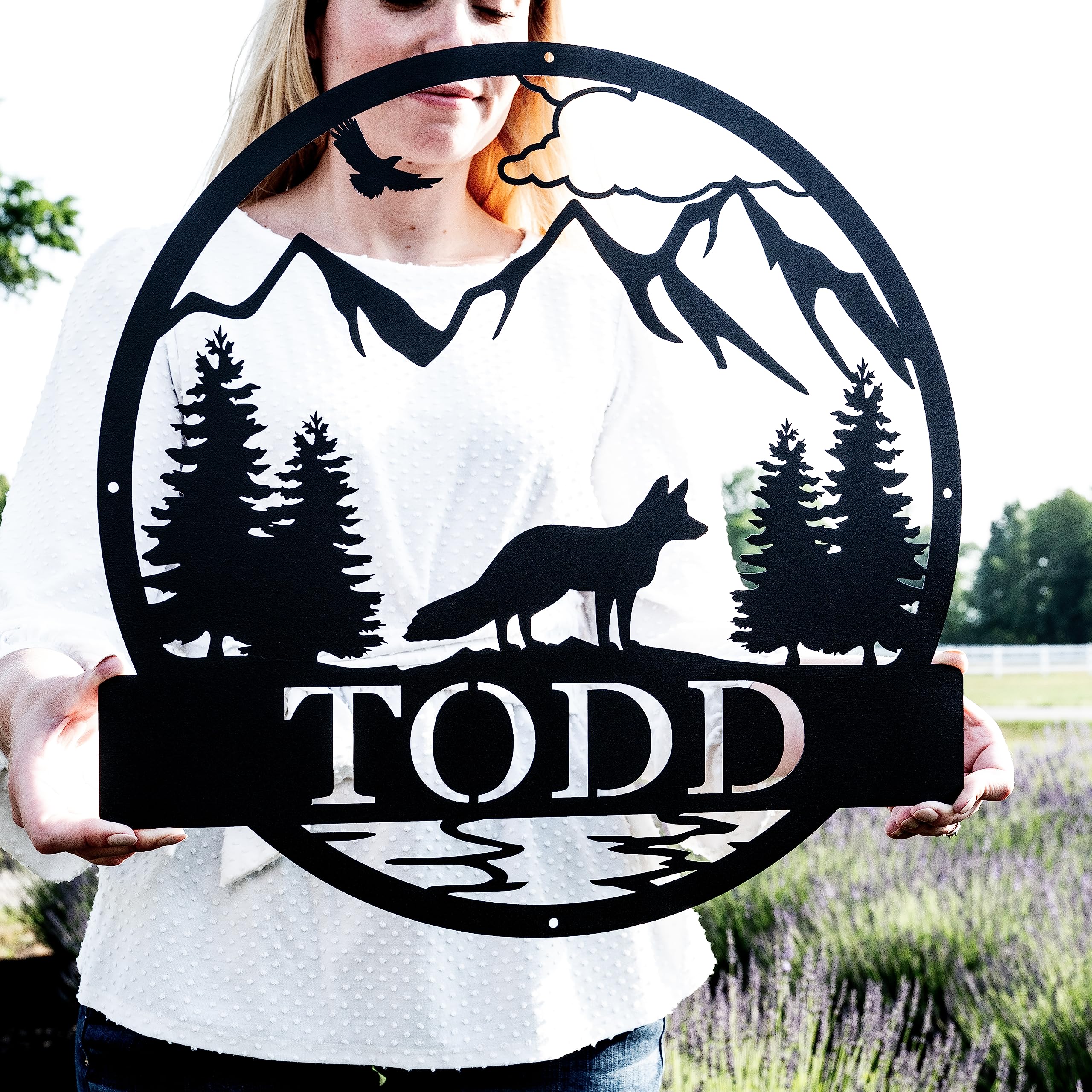 Metal Fox Name Sign Wall Decor for garden