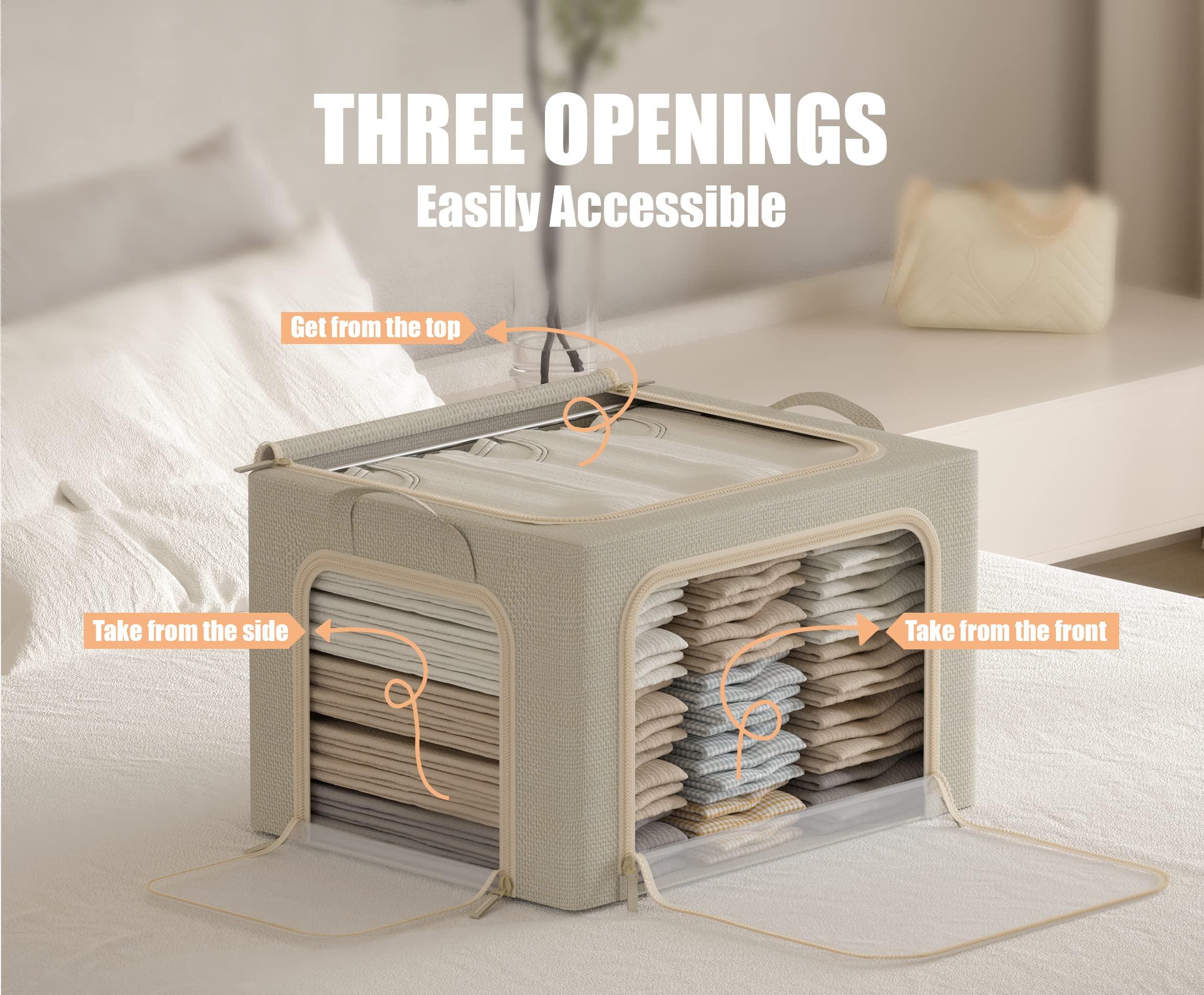 Storage bin with clear window and zipper closures