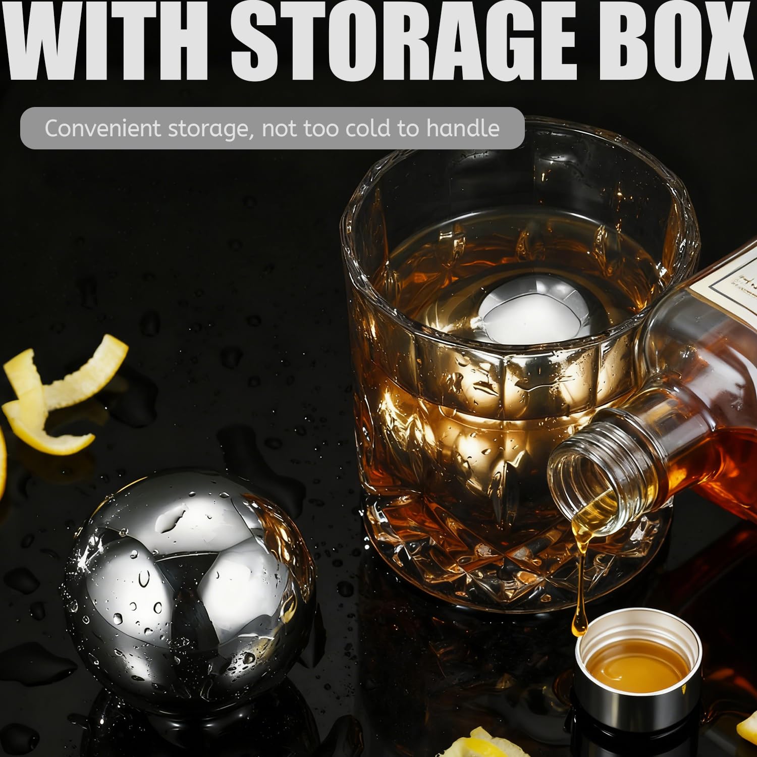 55mm diameter metal ice spheres for whiskey and scotch