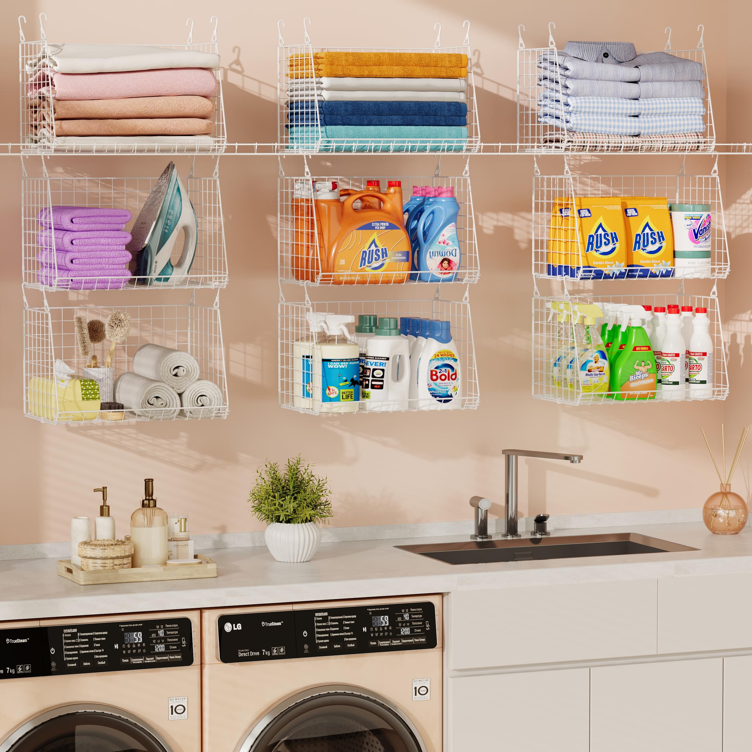 Baskets can be hung together or separated into layers