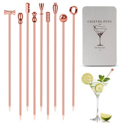 Metal Martini Cocktail Picks rose gold 9 pcs set