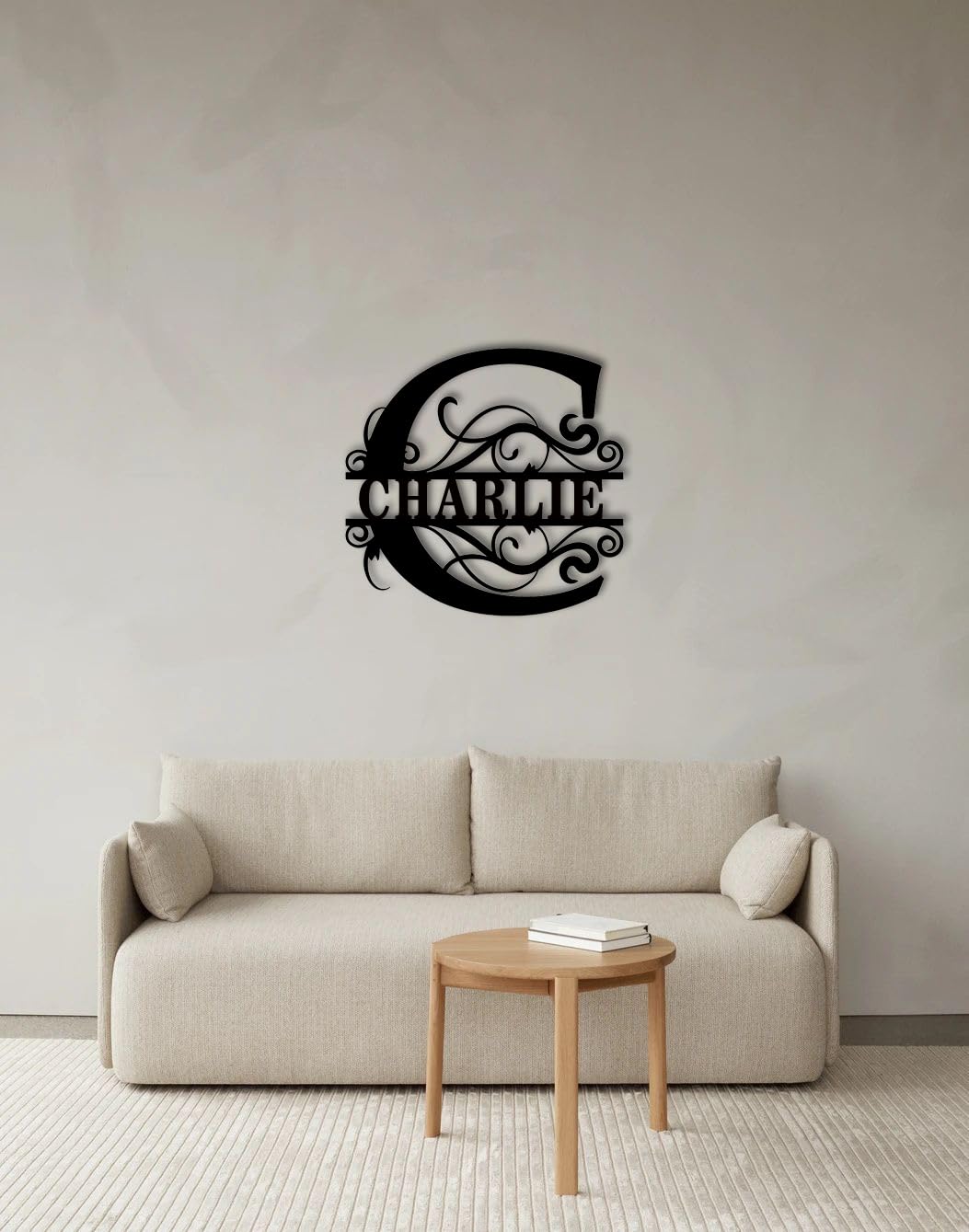 Metal name sign customizable text decor piece