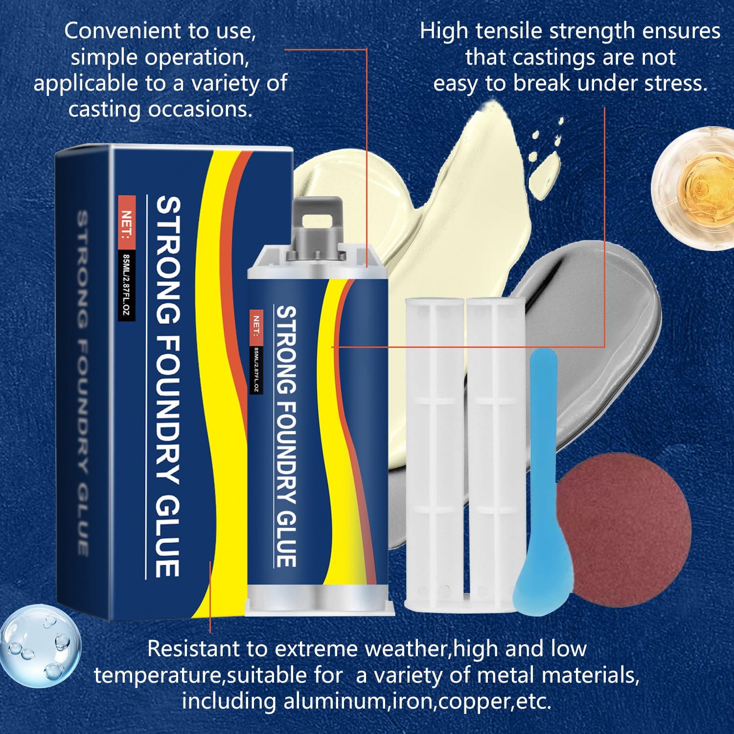 Metal repair glue for steel aluminum iron surfaces