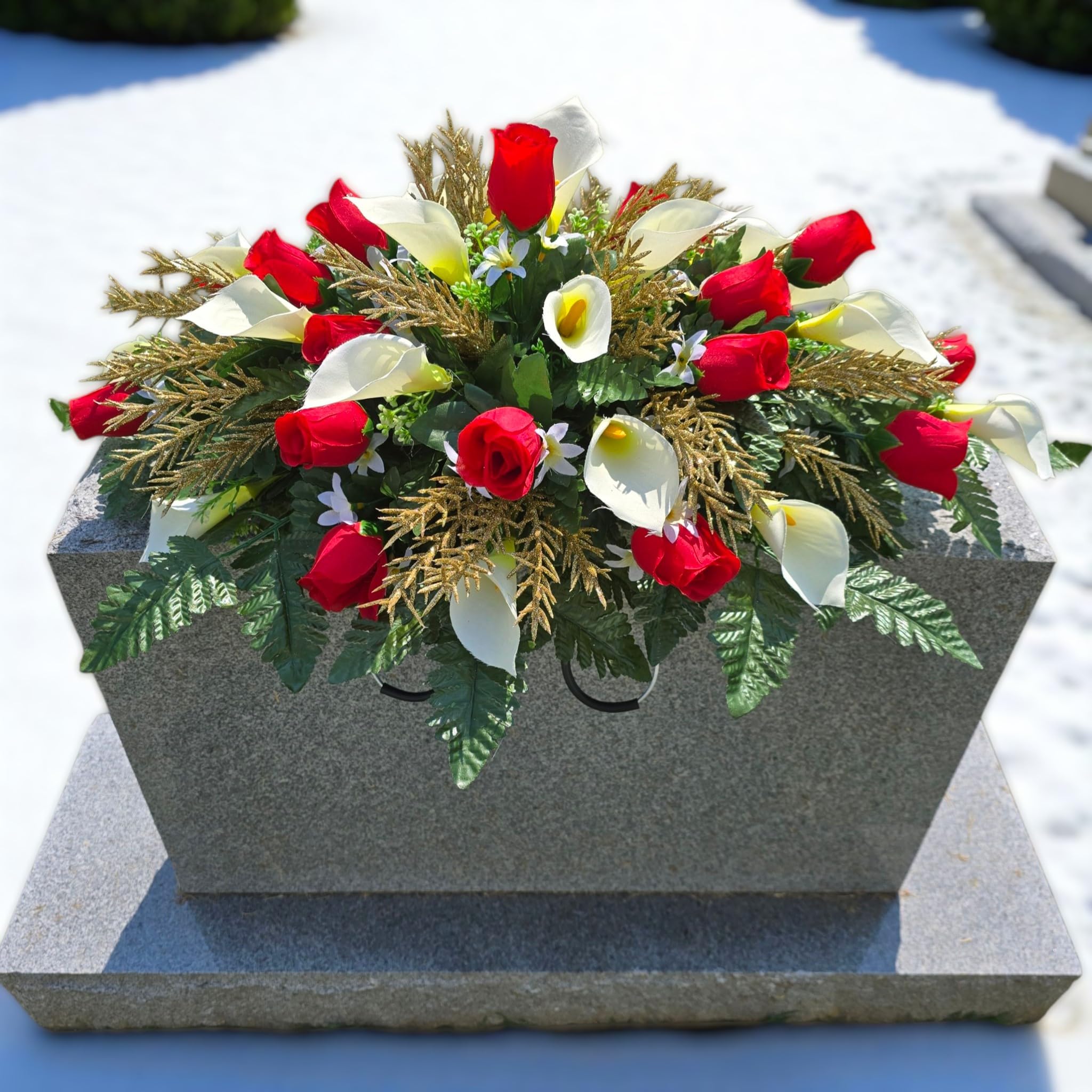 Gold glitter pine embellishments in faux flowers