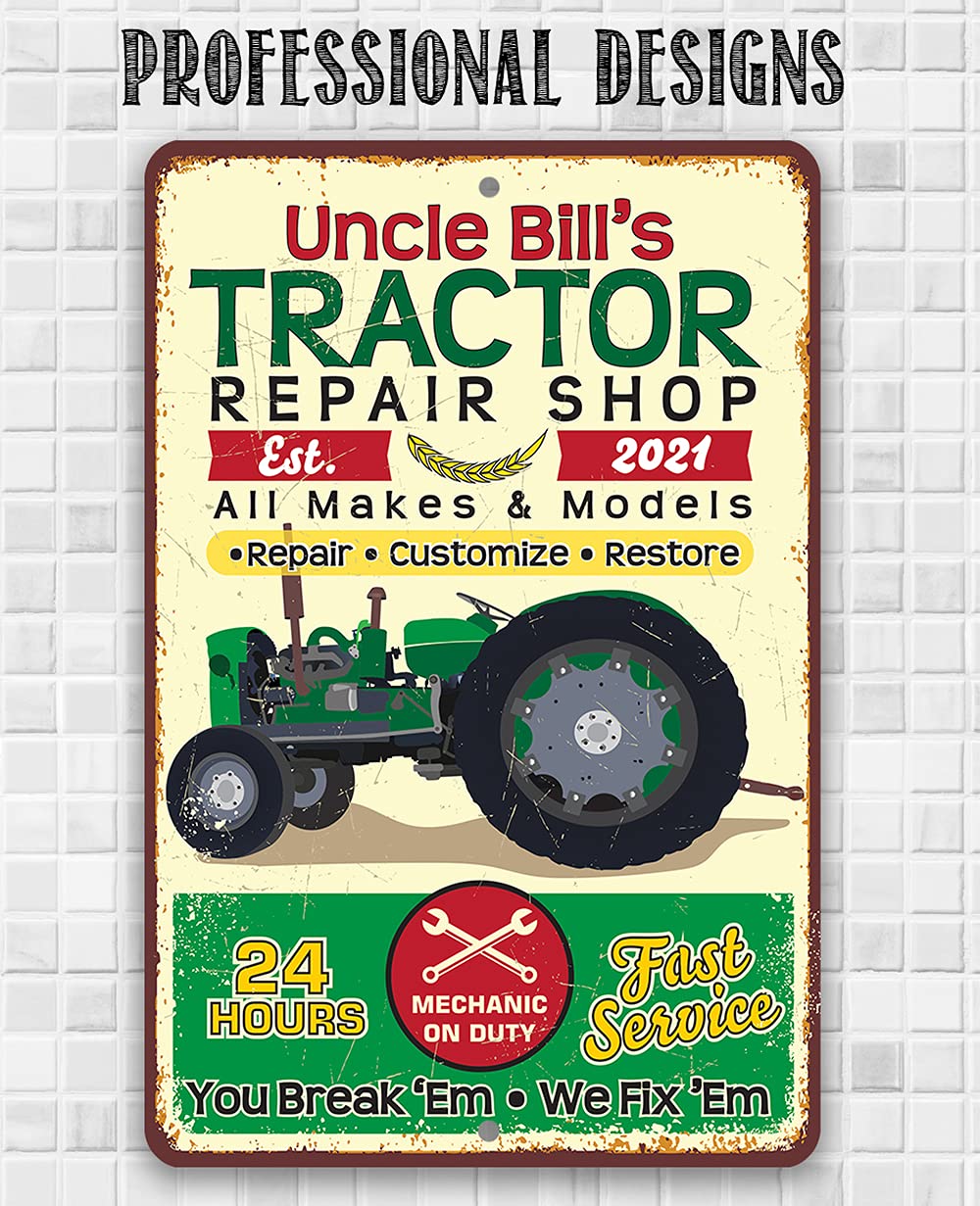 Metal sign for tractor repair shop