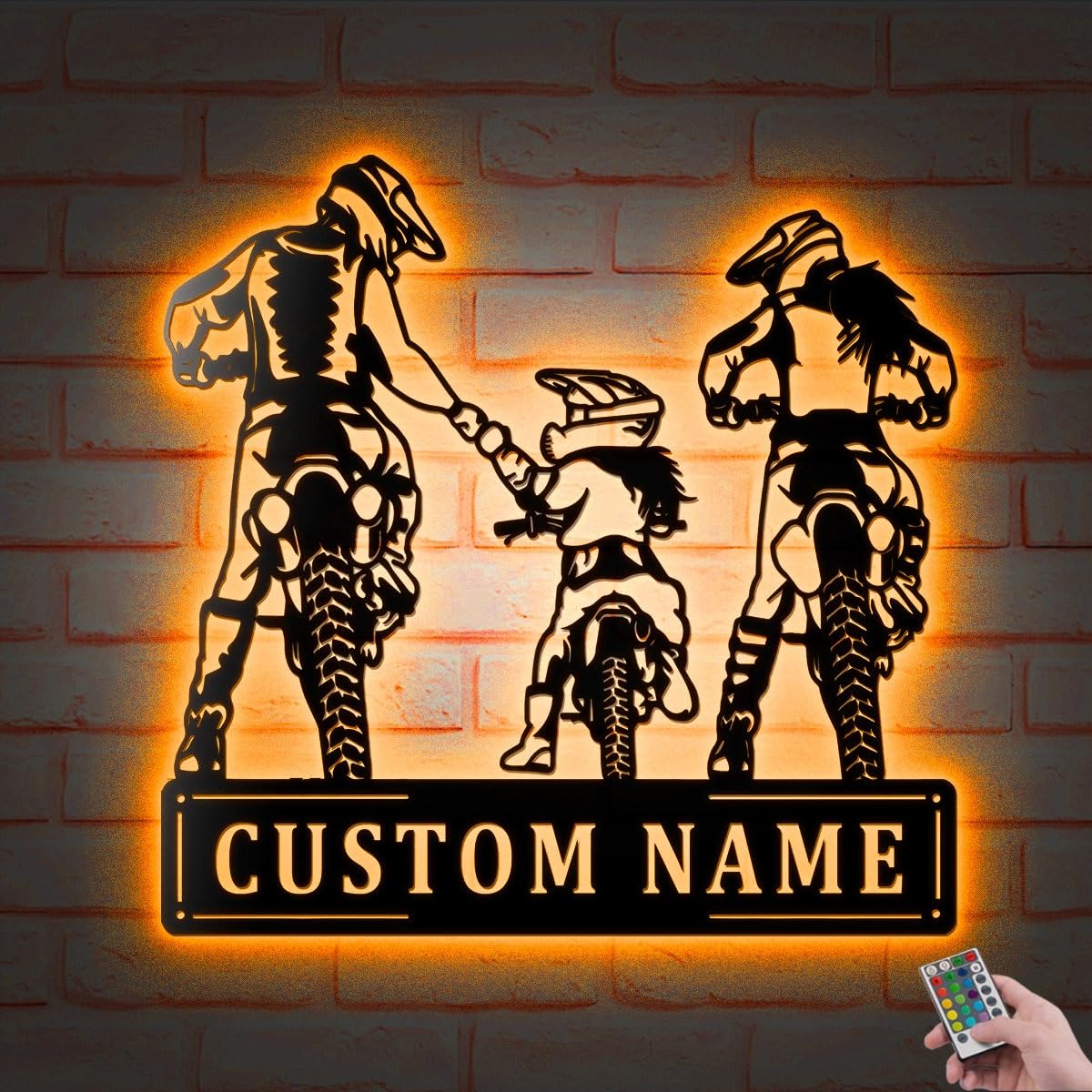 Metal Sign Decor led lights wall art featuring motocross family motif