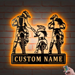 Metal Sign Decor led lights wall art featuring motocross family motif