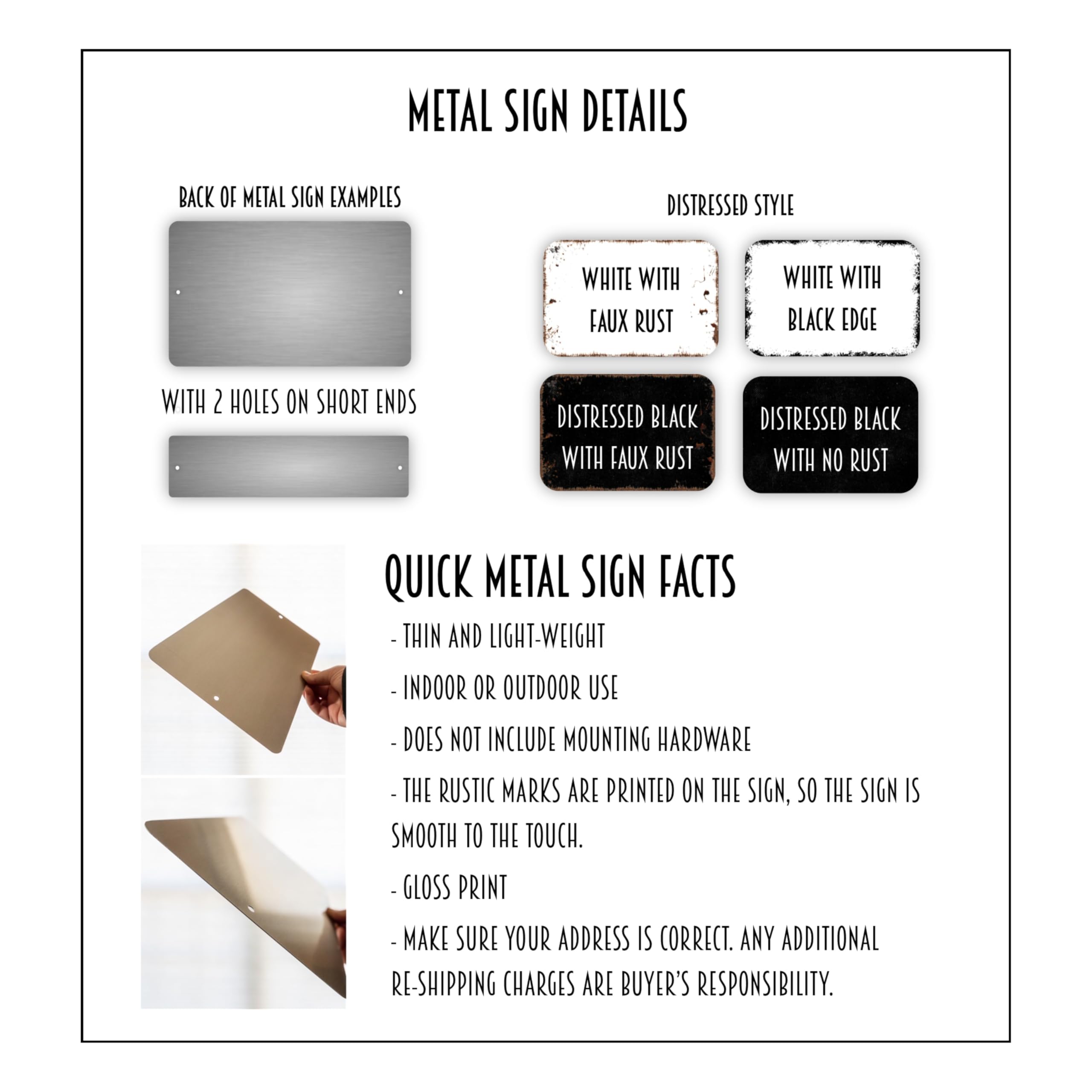 Metal tin sign suitable for indoor and outdoor use