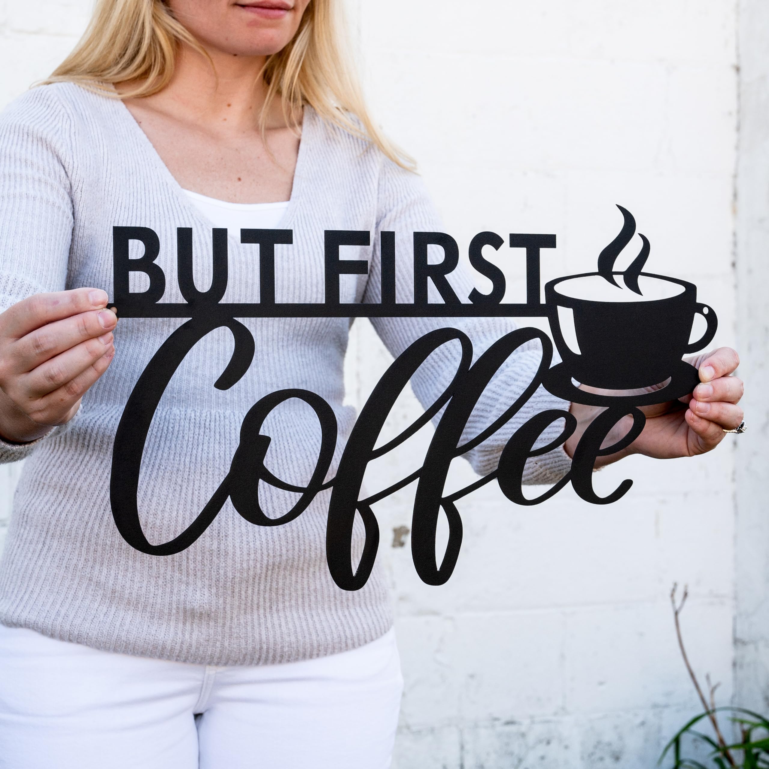 Metal But First Coffee wall art 24 inch size