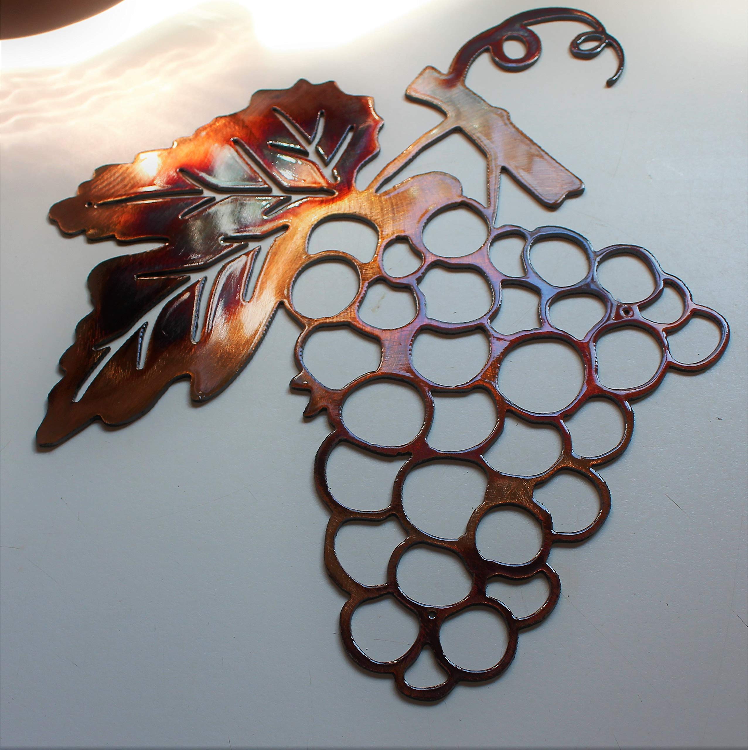 Copper and bronze plated metal wall art grape bushel