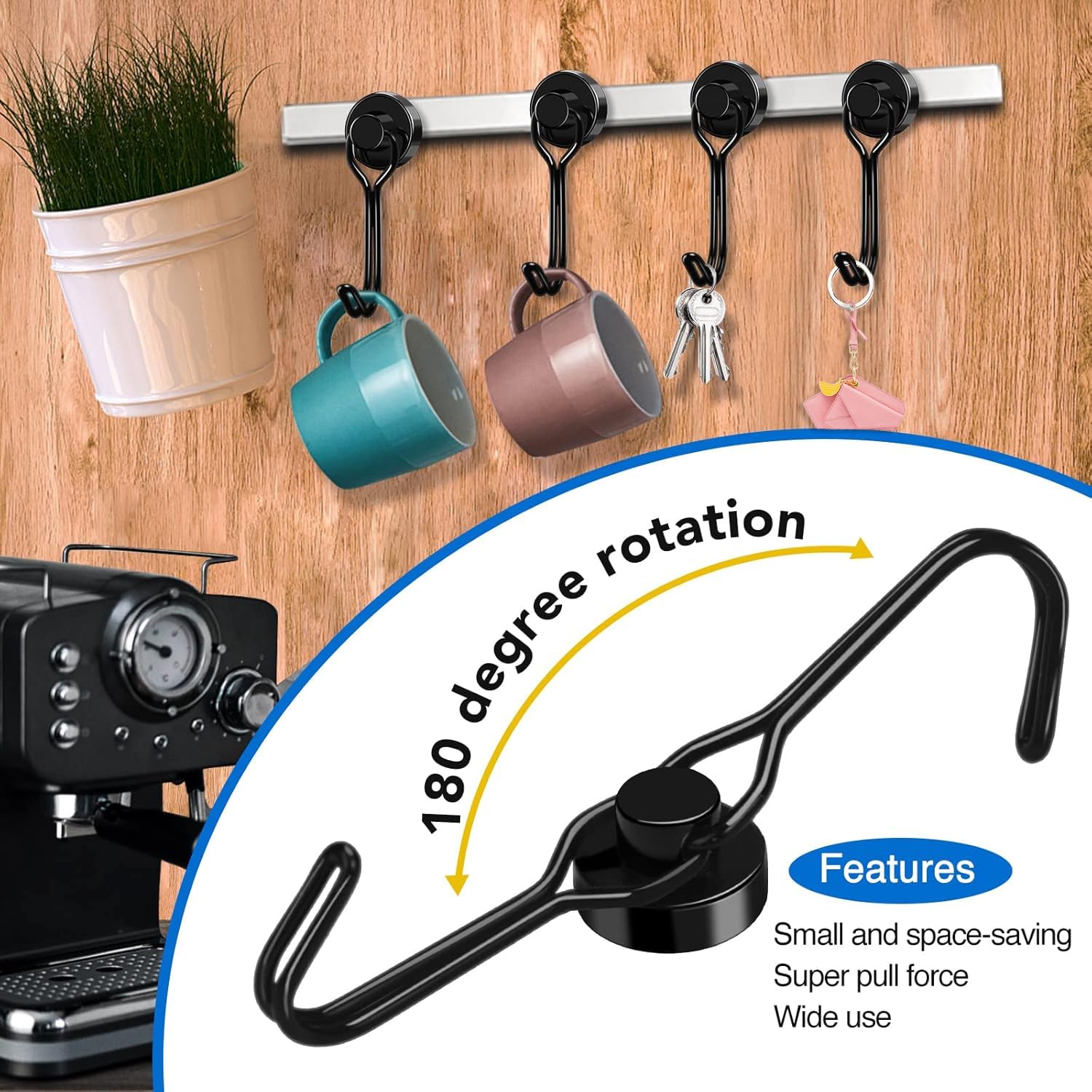 Rotating swing magnetic hook design