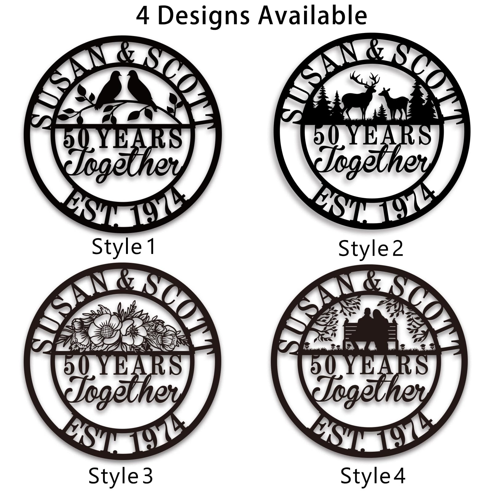 Metal wall name sign for customizable family text