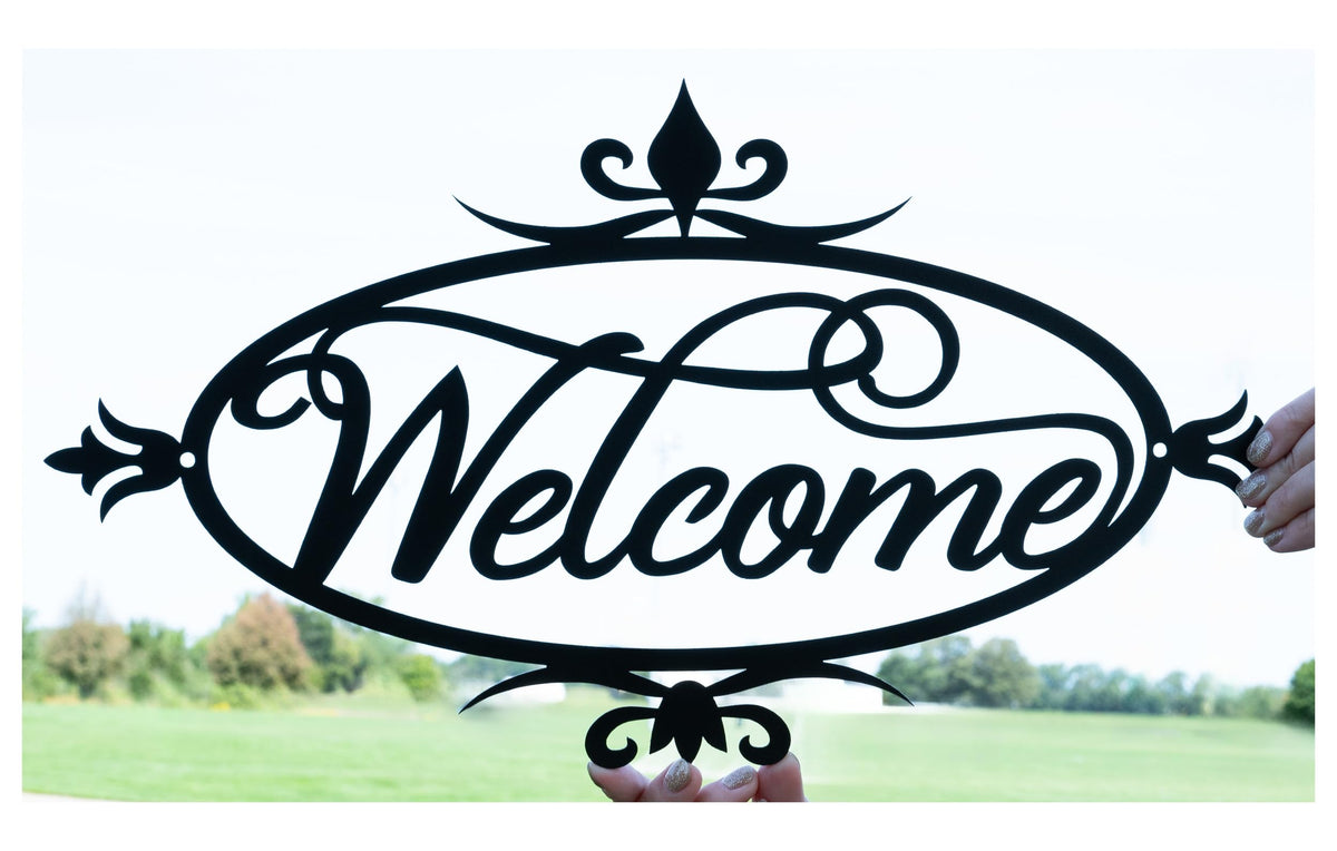 Metal Welcome Plaque product image showing steel build