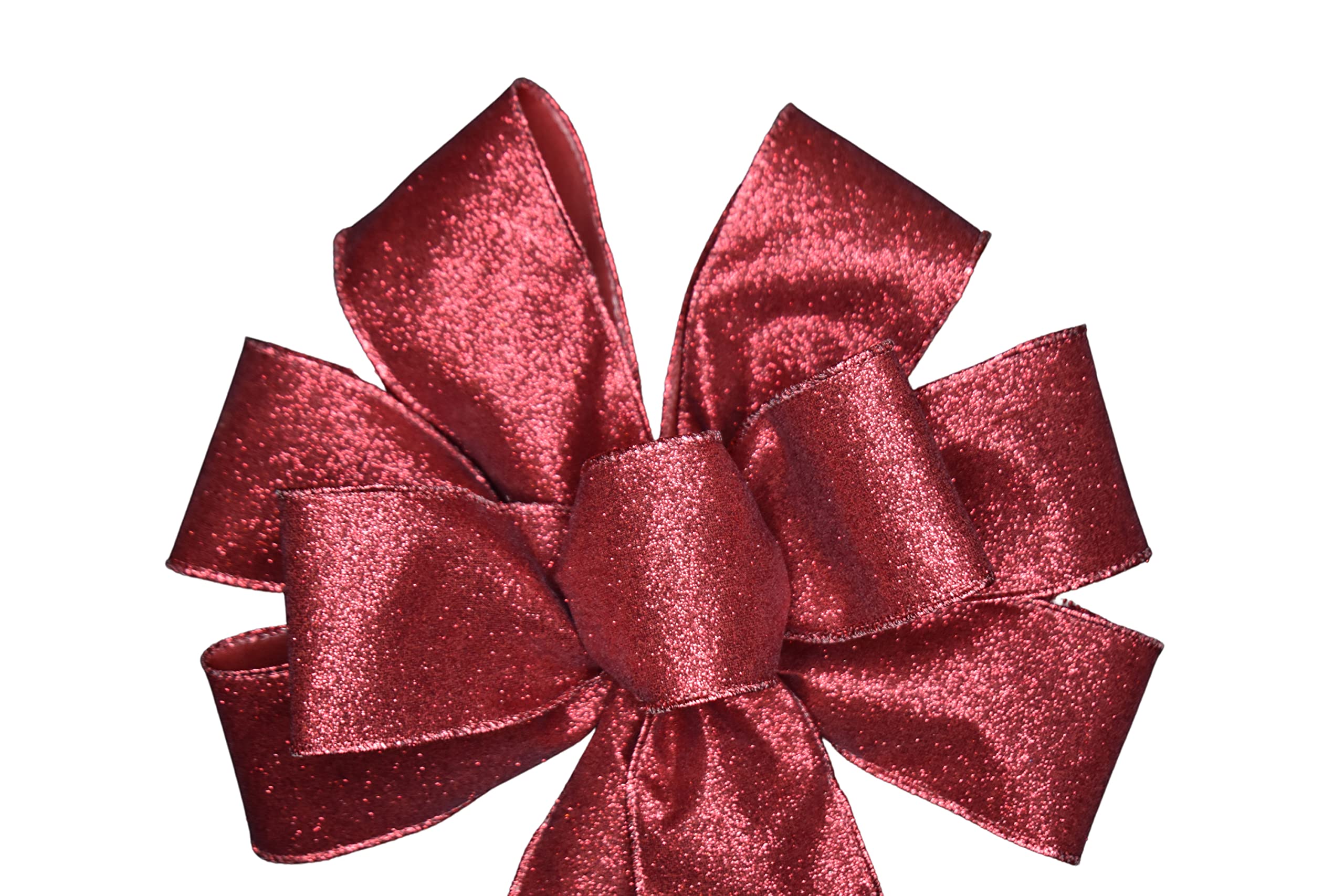 Metallic red glitter wired ribbon wreath bow