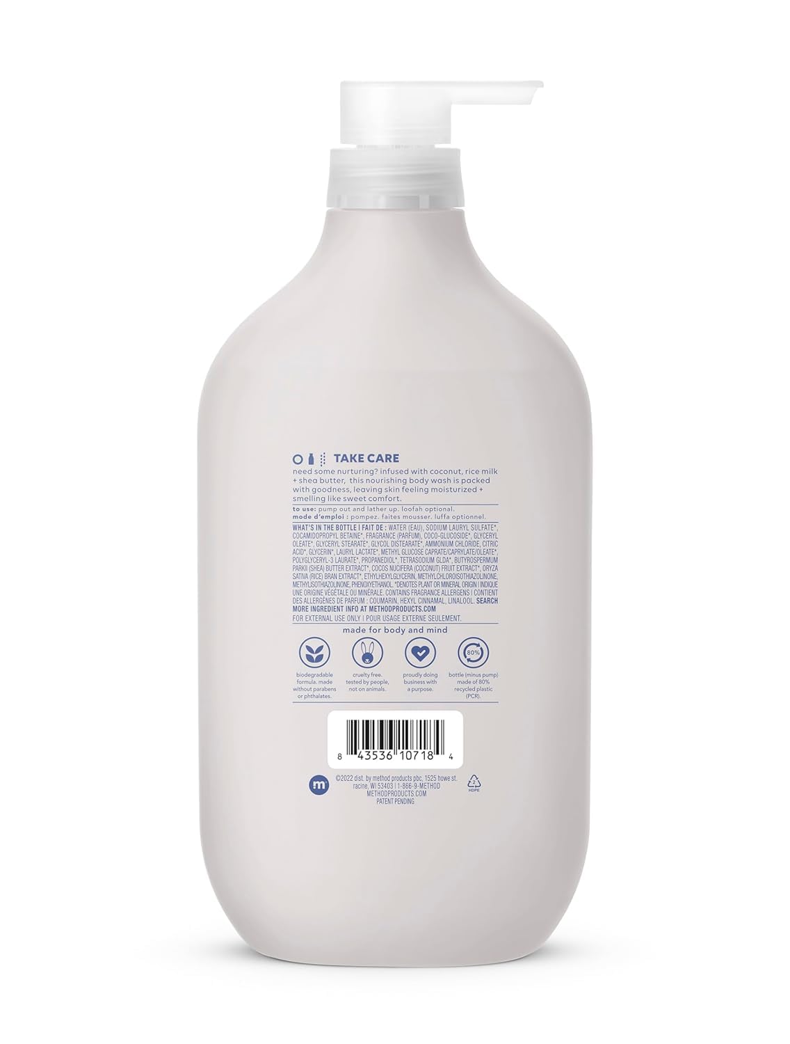 method Body Wash Simply Nourish 28 fl oz packaging label view