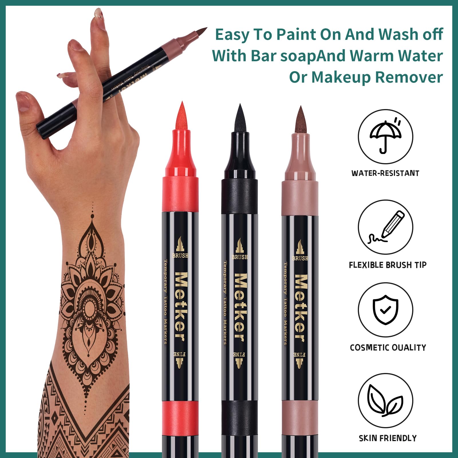 Metker dual-end brush tattoo markers