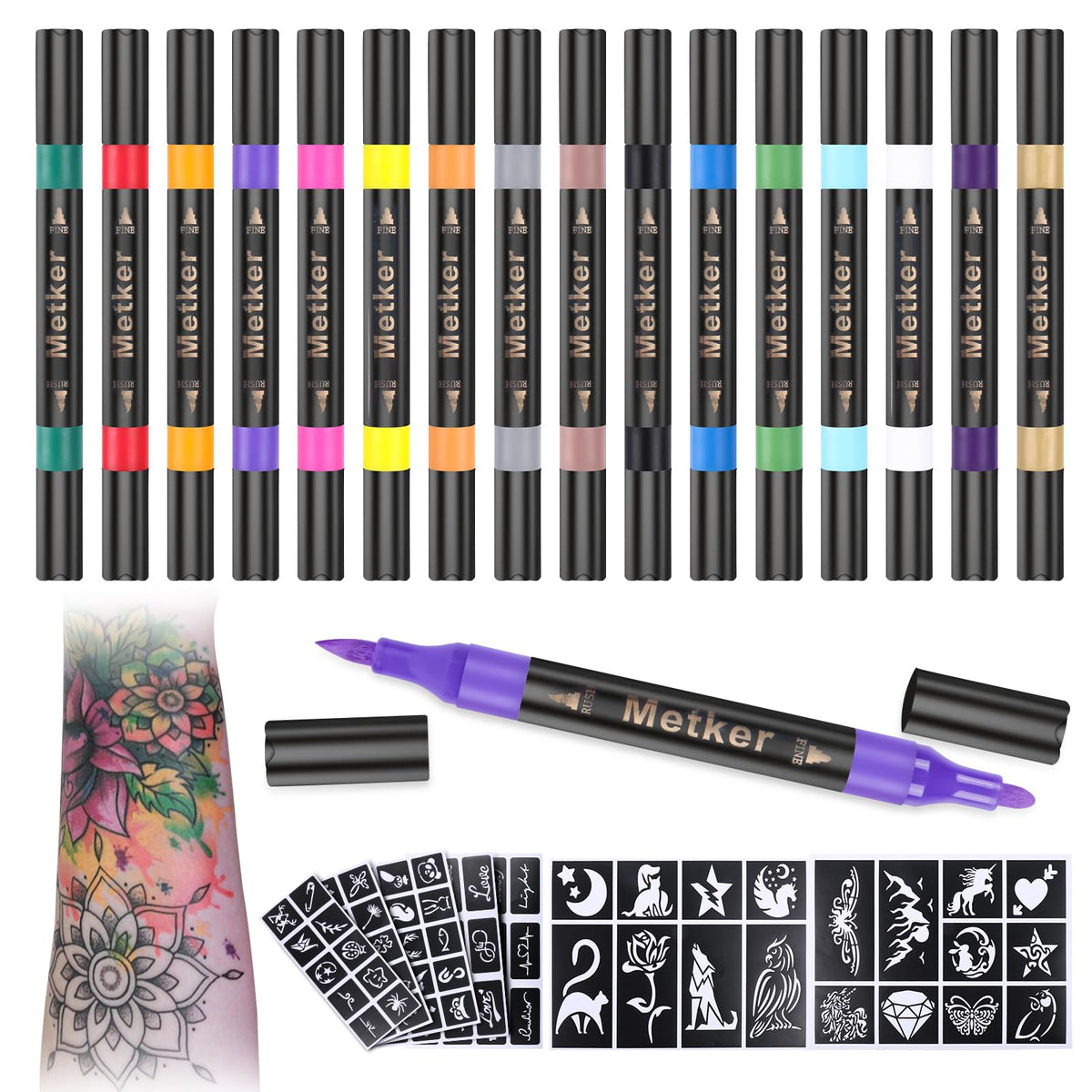 Metker temporary tattoo markers 16 colors set