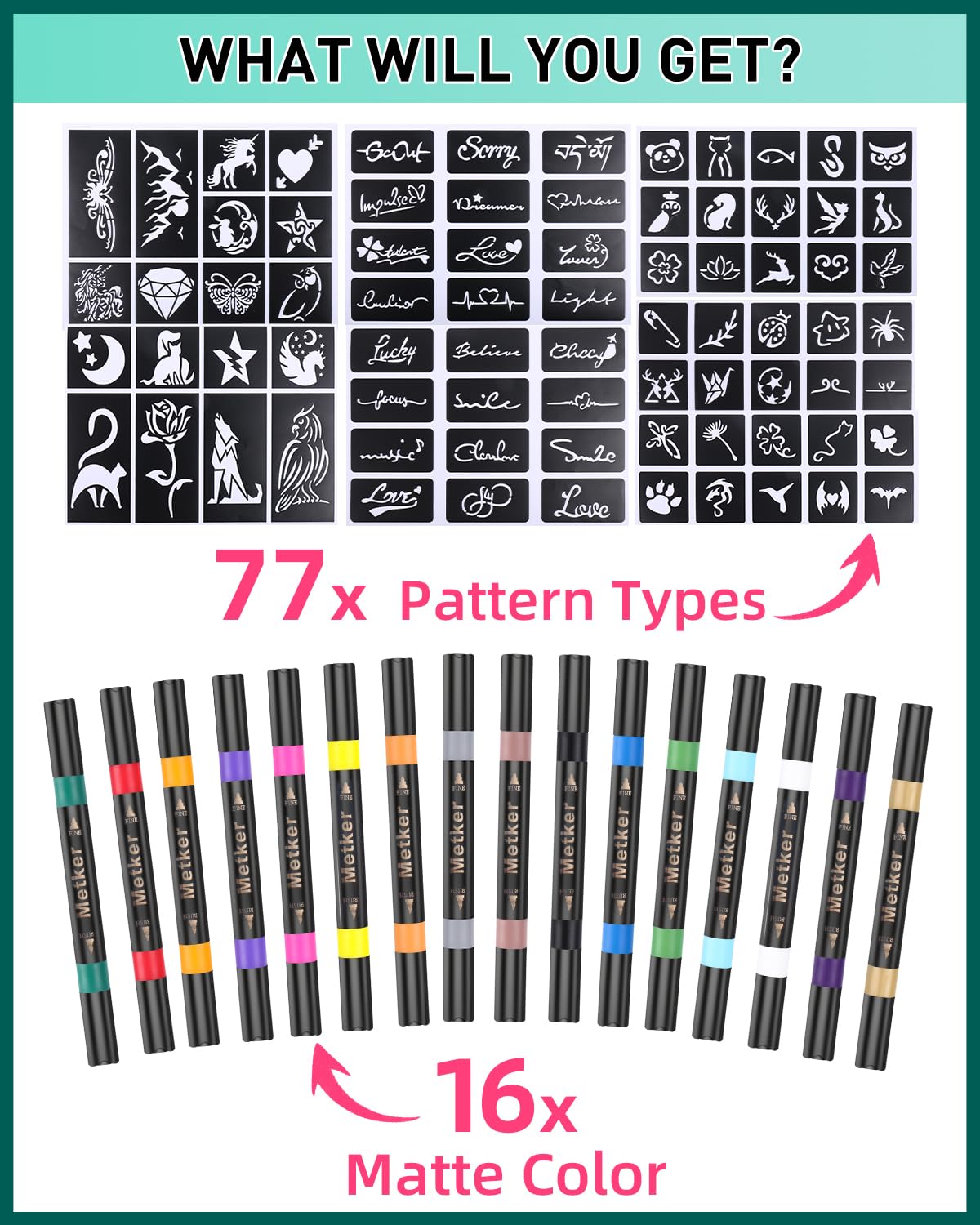Metker 16 color tattoo markers set