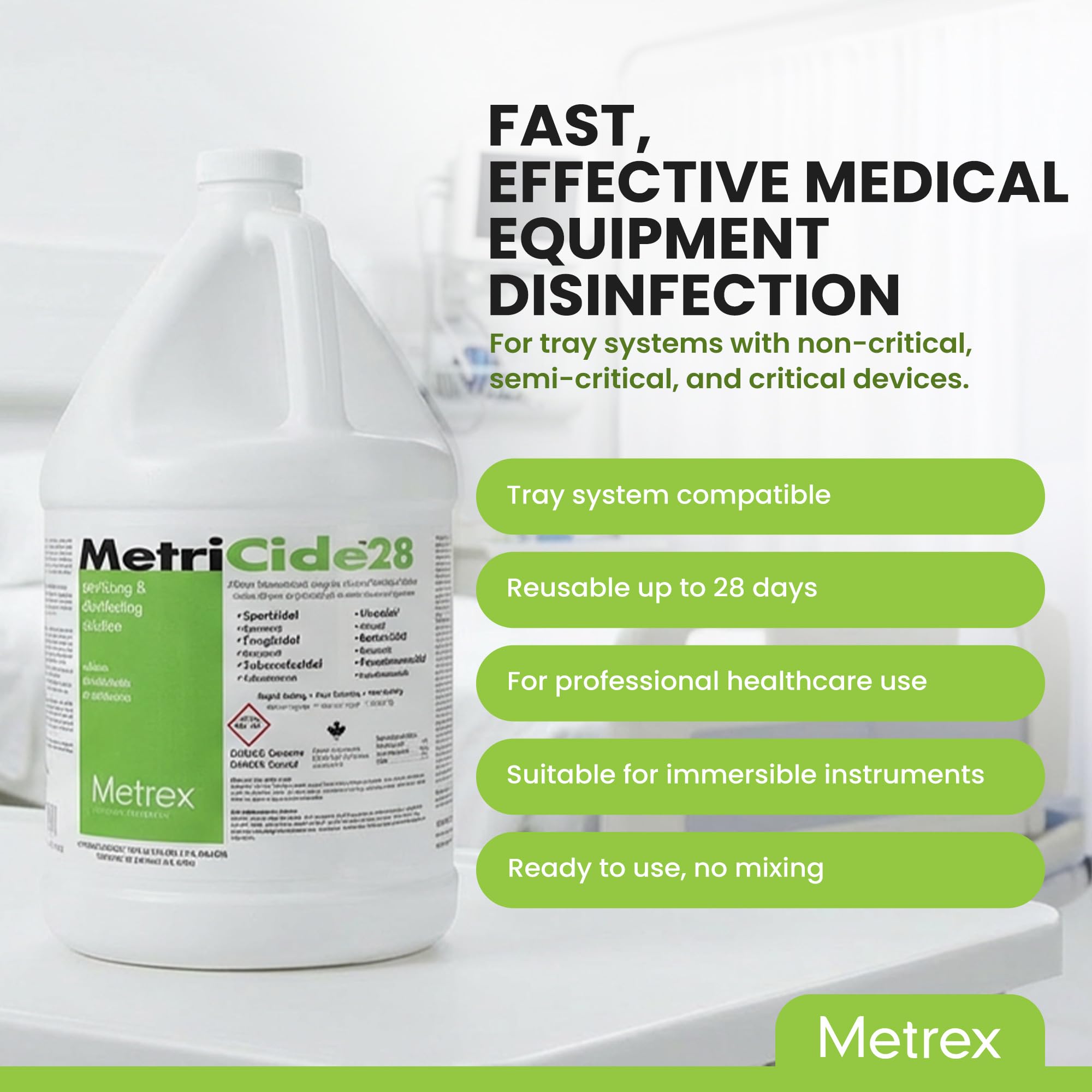 Metricide 28 sterilizing solution label with 2.5 percent glutaraldehyde