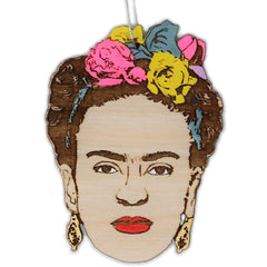 Mexican Feminist Artist Flower Crown Christmas Ornament handmade in USA birch wood