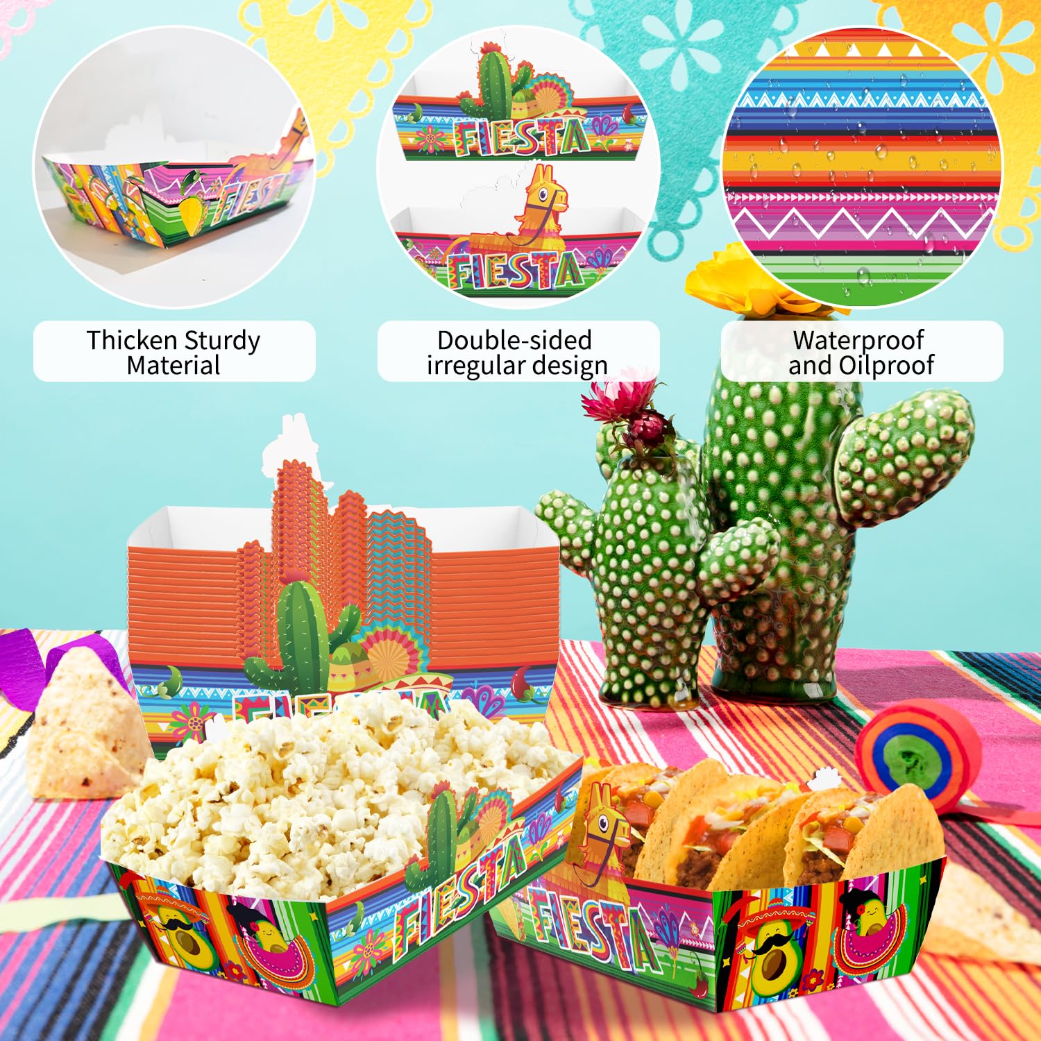 Carnival themed borders with cacti and alpacas