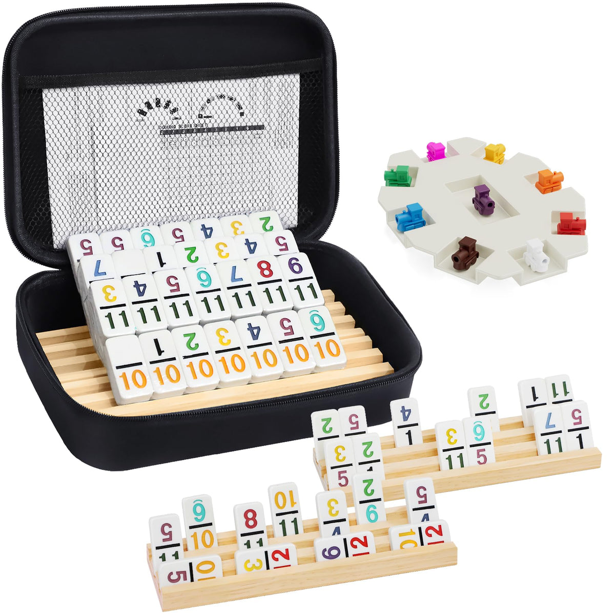 Mexican Train Dominoes Set with Numbers 91 tiles and portable case