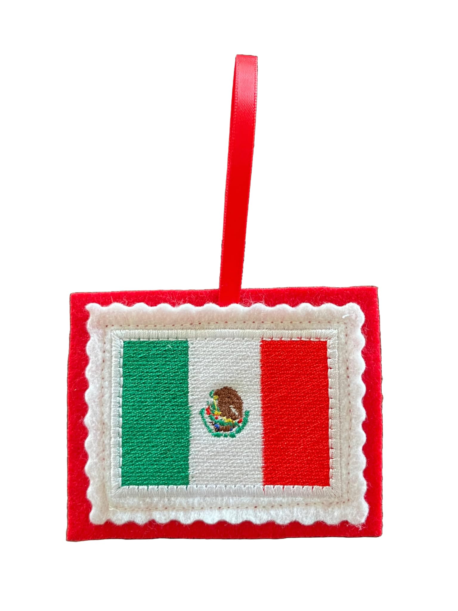 Mexico flag Christmas ornament embroidered on white felt