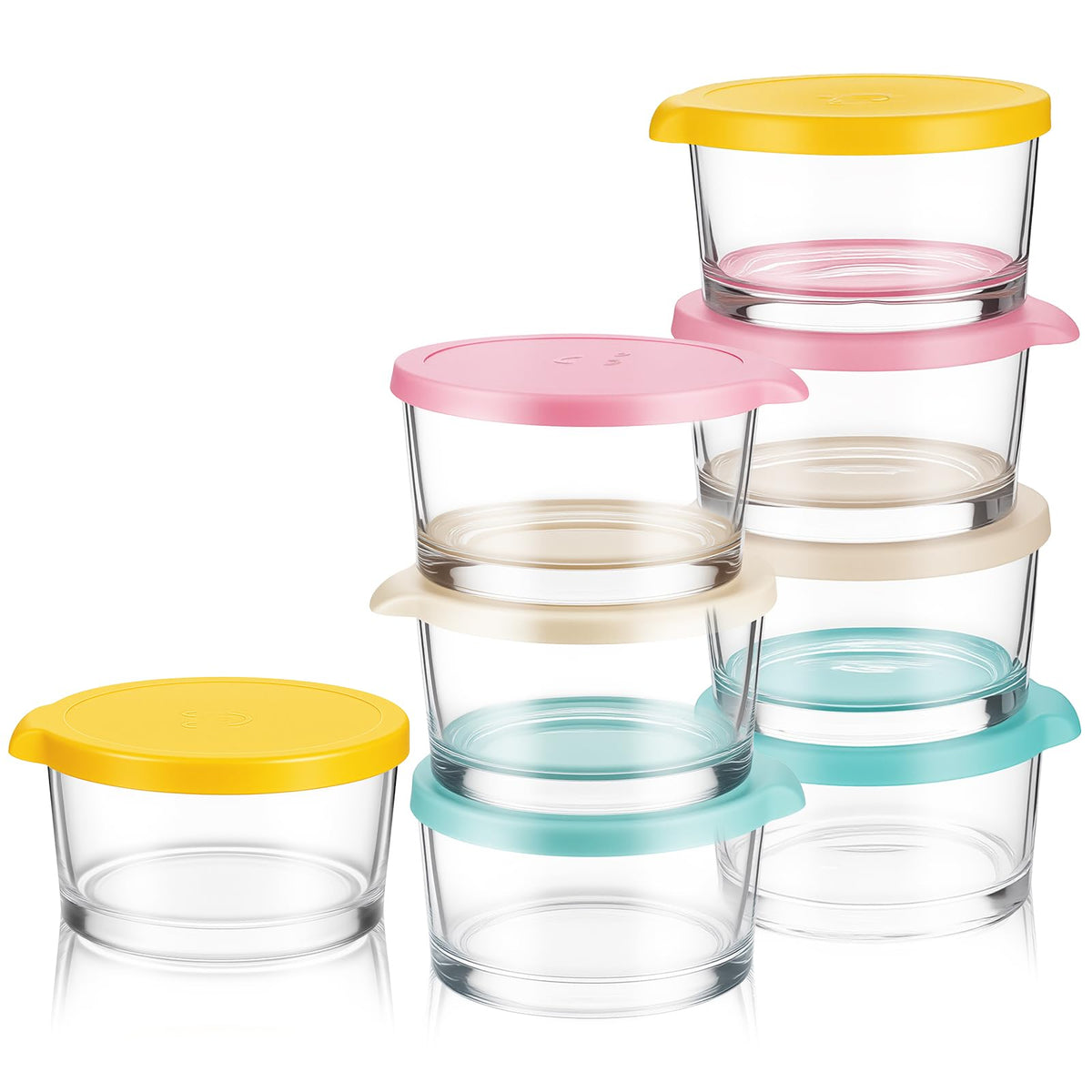 Meyeyaia small glass bowls with lids set of 8 pink white blue yellow