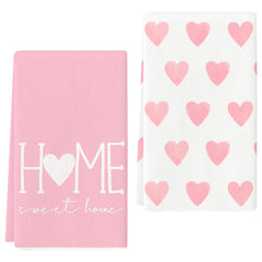 MEYUEWAL 2PCS pink heart kitchen towels front view