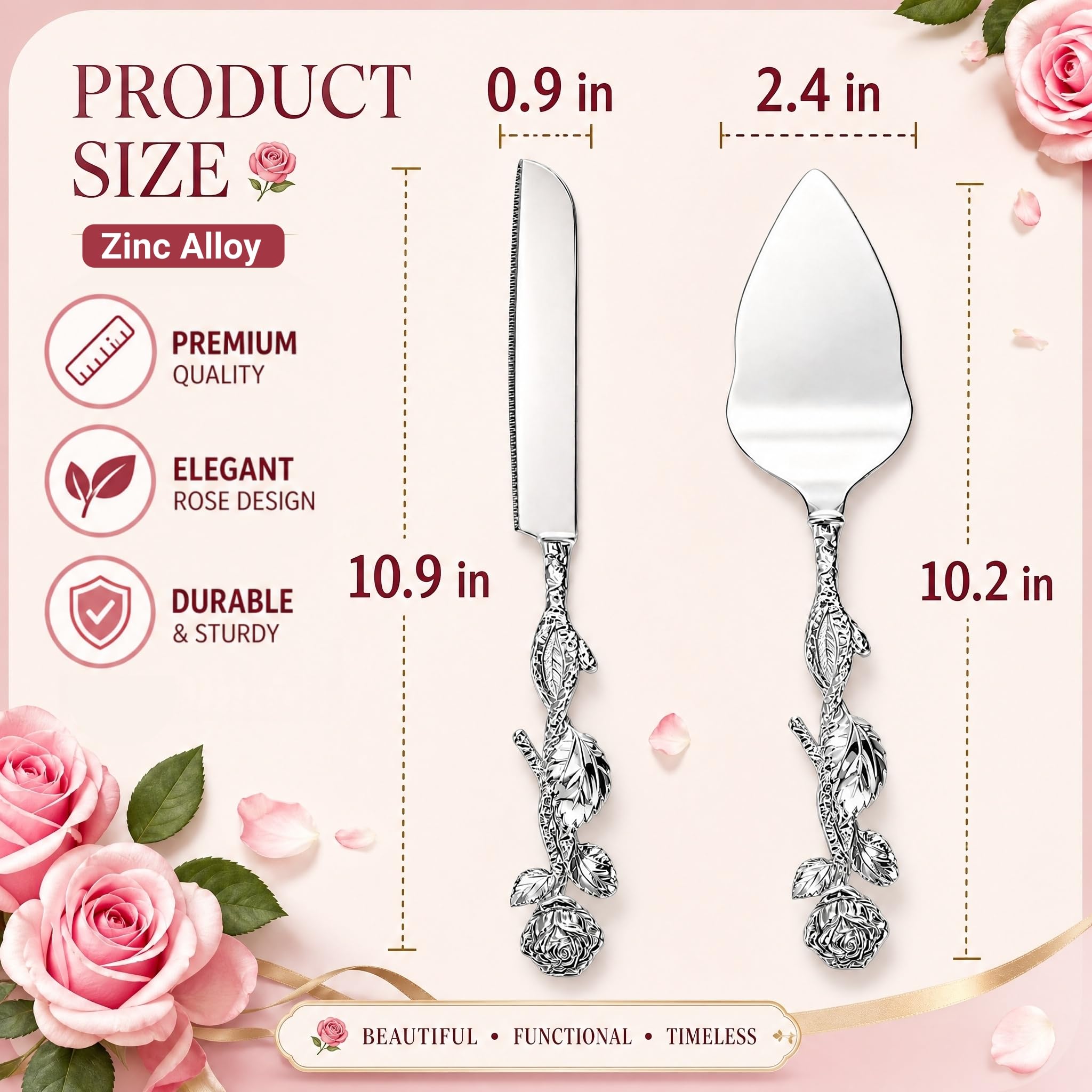 Engraved rose handles with silver finish Mezchi