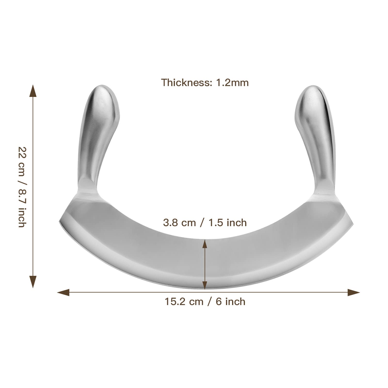 Rocking mezzaluna blade for tender and dense items