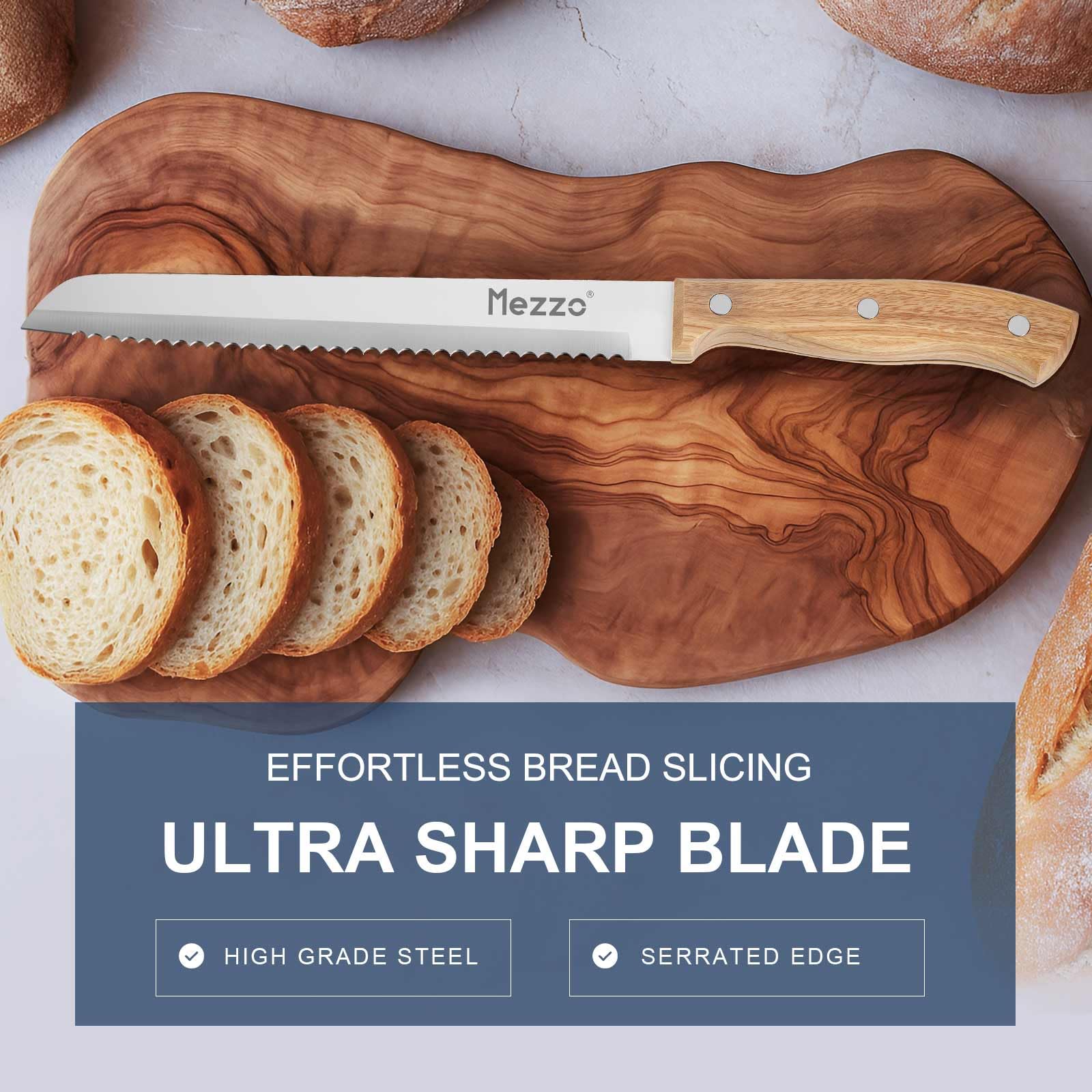 8 inch Mezzo bread knife with full tang construction