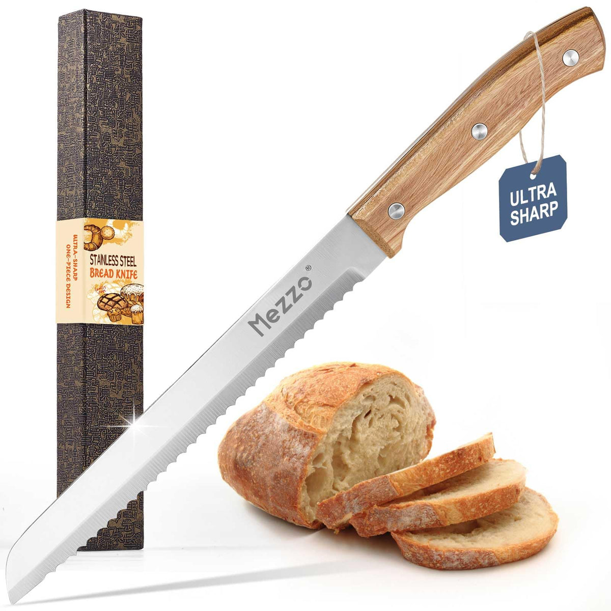 Mezzo Serrated Bread Knife with high carbon stainless steel blade
