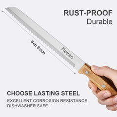 Acacia wood handle on Mezzo serrated bread knife
