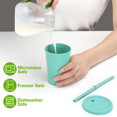 Colorful wheat straw cups with silicone straws for kids