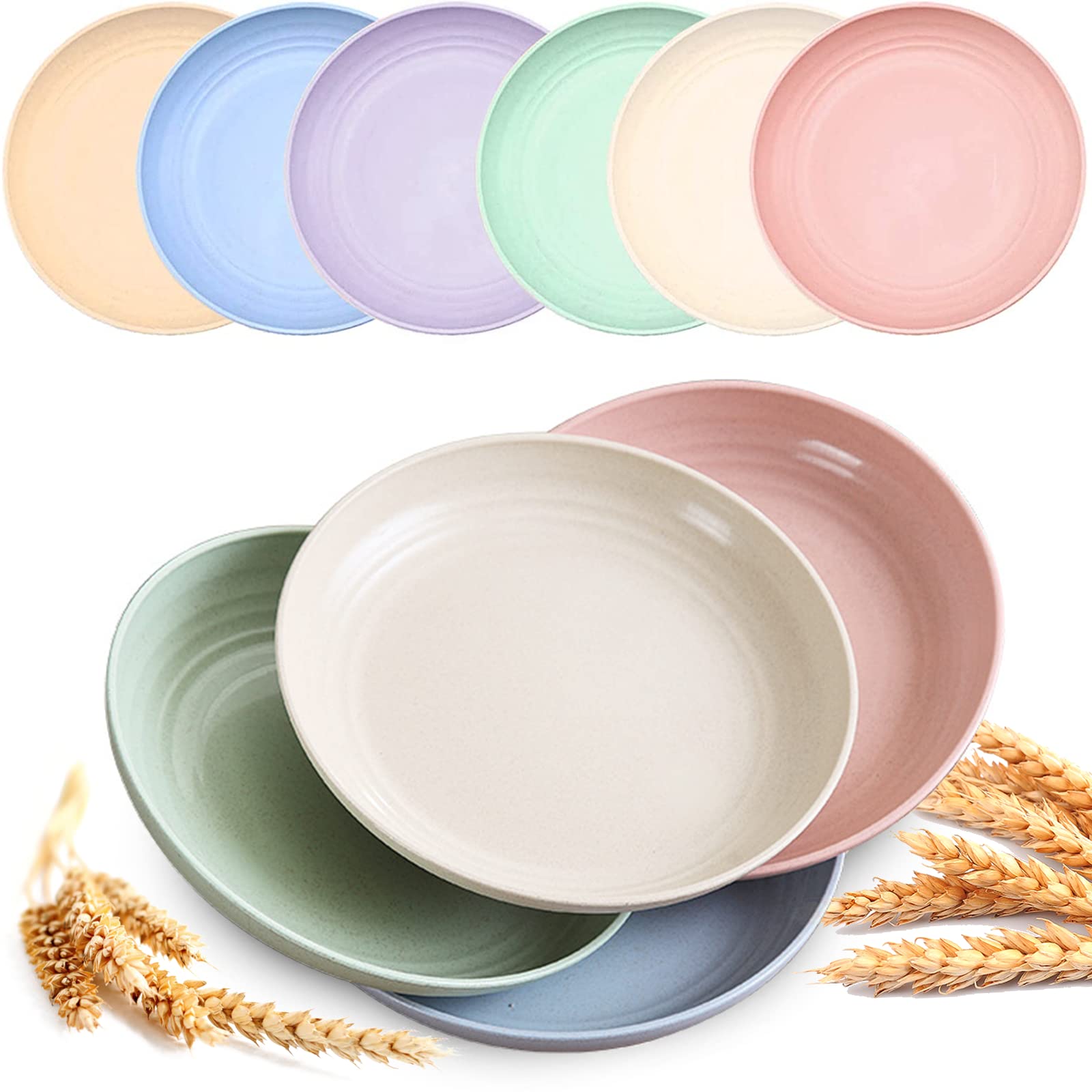 mfacoy 6-pack unbreakable dinner plates green pink blue beige yellow purple 6.9 inch