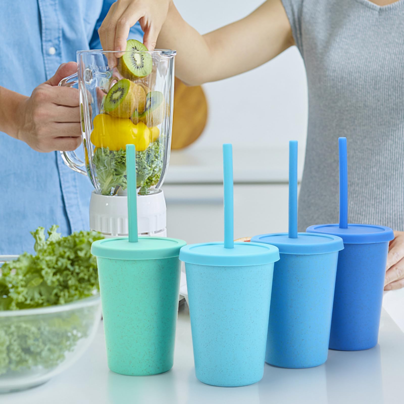 Wheat straw cups with lids for travel and camping