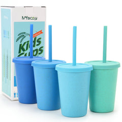 Mfacoy wheat straw cups 4 pack for kids with lids and straws