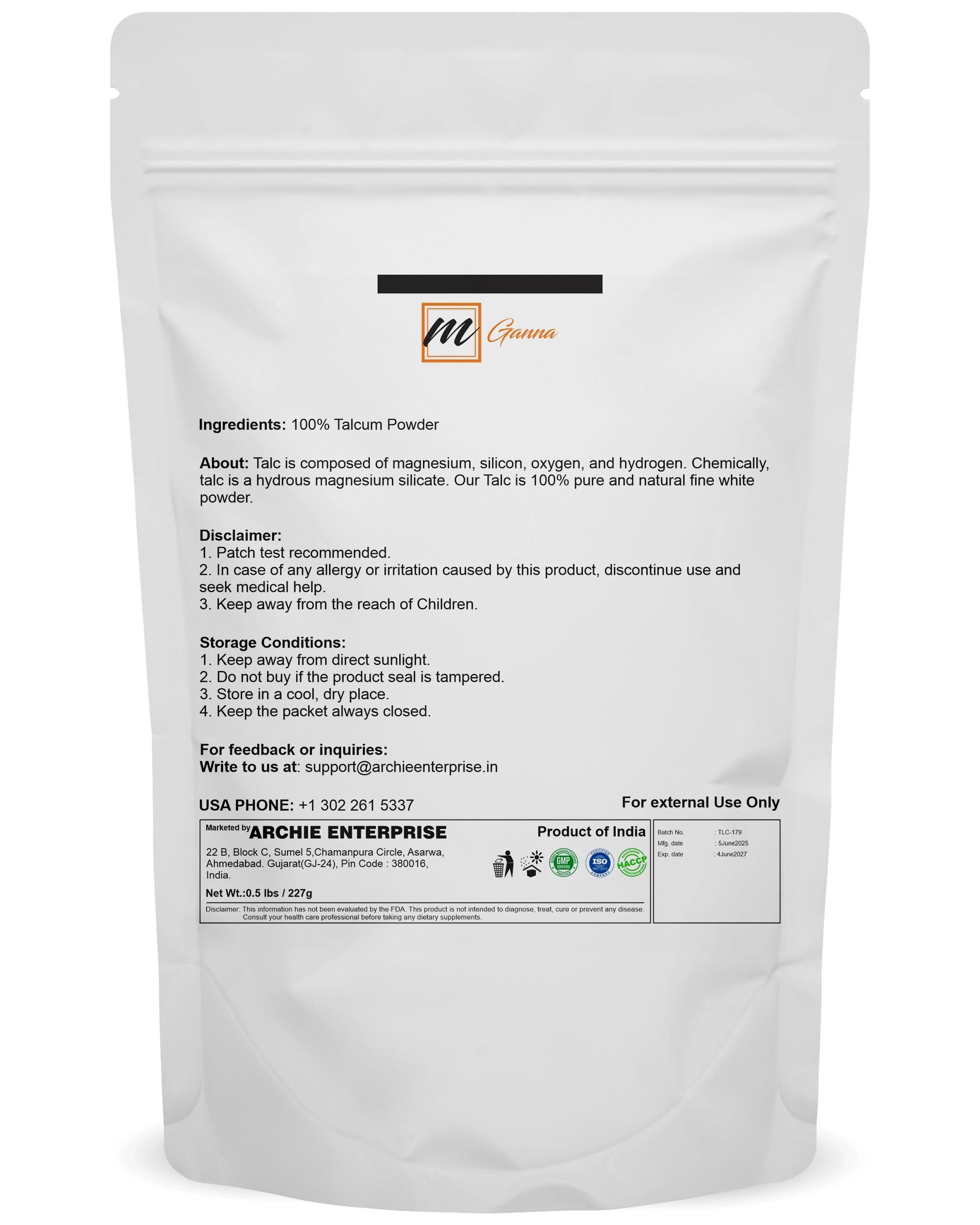 mganna talc powder moisture absorption and soft finish