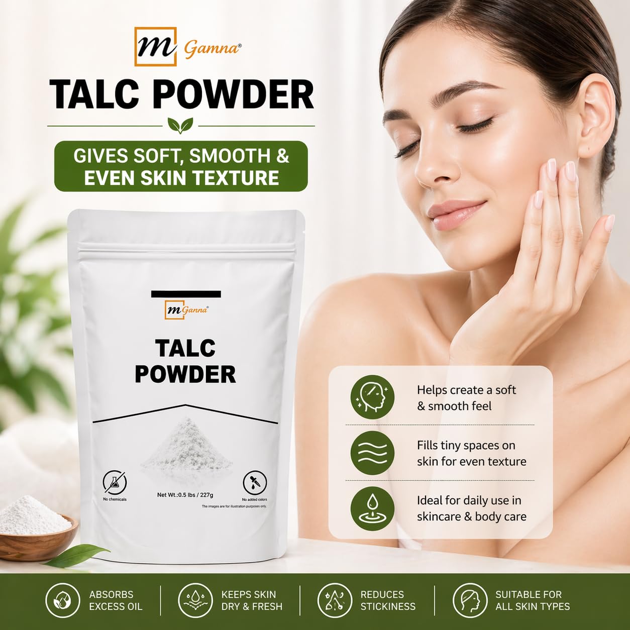 mganna talc powder for makeup and hygiene products