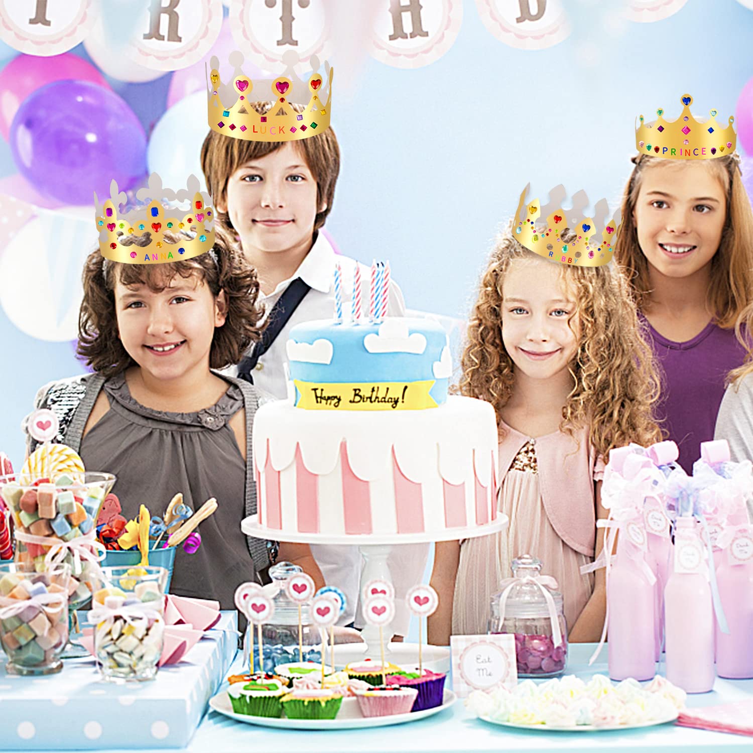 Glossy gold and matte gold crowns for kids parties