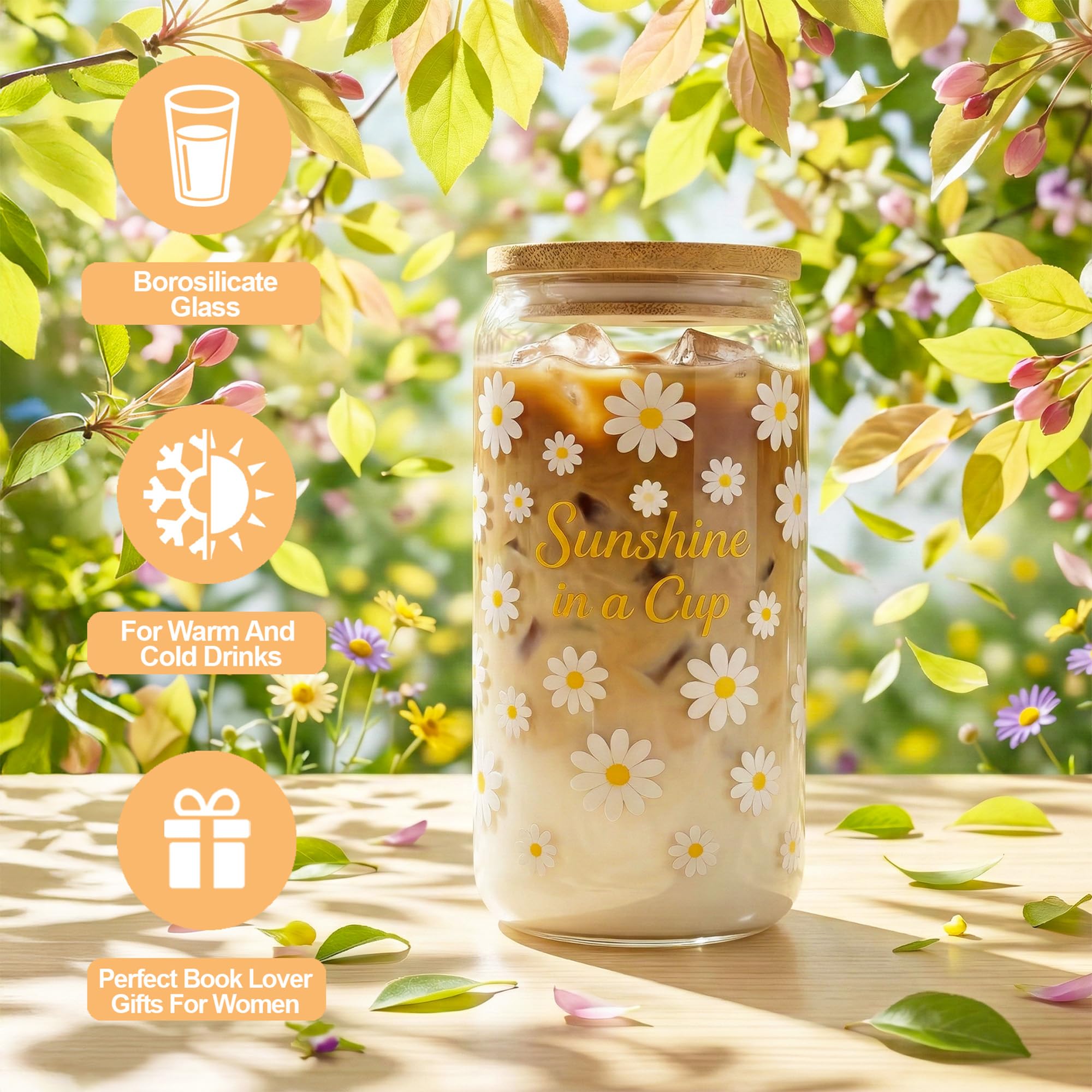 16oz floral glass cup included in MHSMHL self care set
