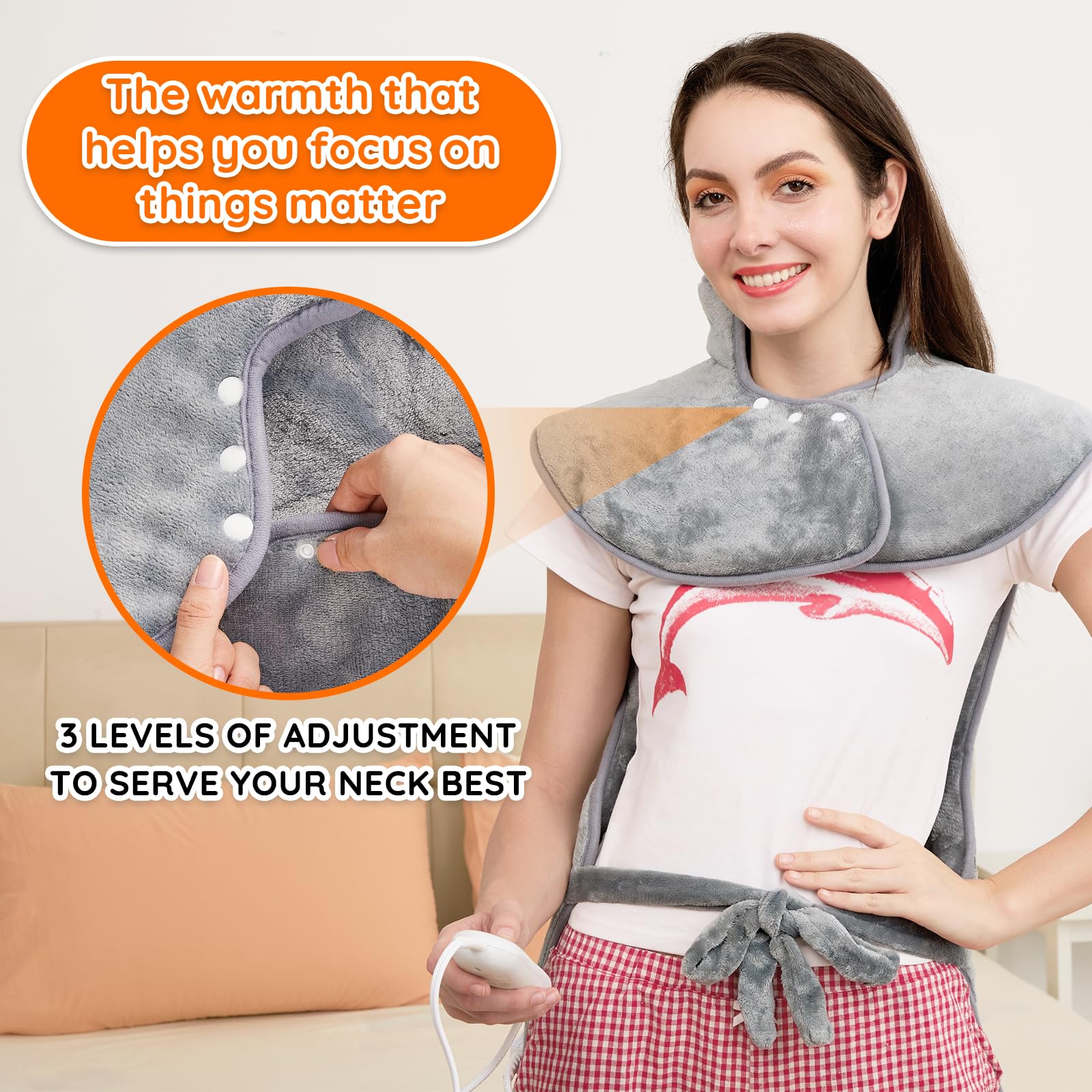 Grey Mia&Coco Heating Pad designed for neck shoulders and back