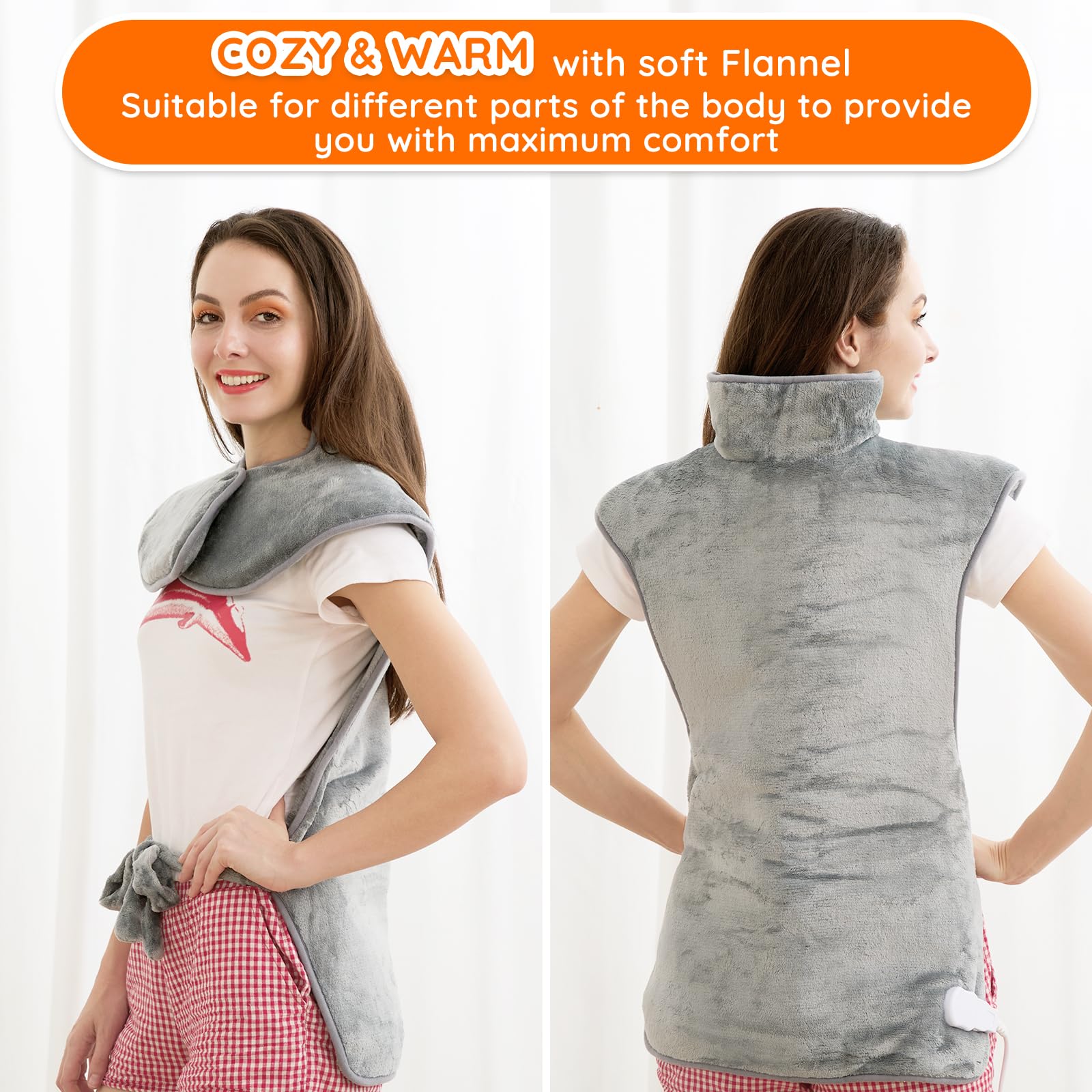 Heating pad with six heat settings for customizable warmth