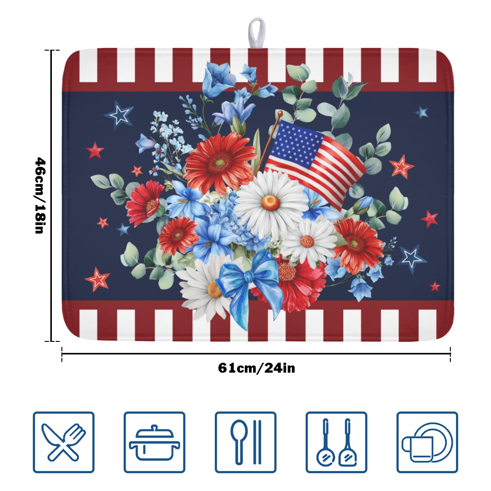 MiaoSi 16x18 patriotic dish drying mat in red blue white