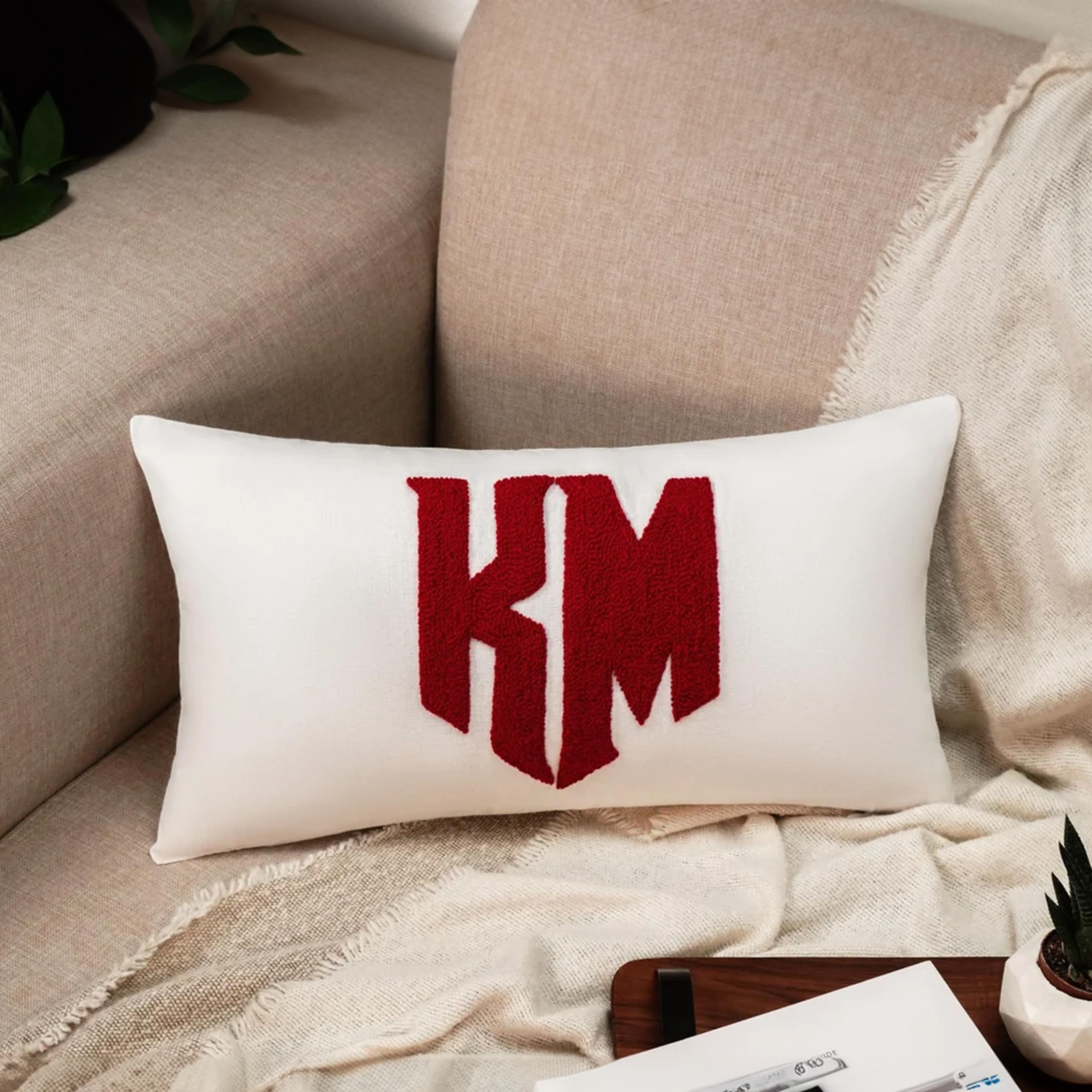 monogram punch needle pillow with cotton embroidery mia'spillow-lab