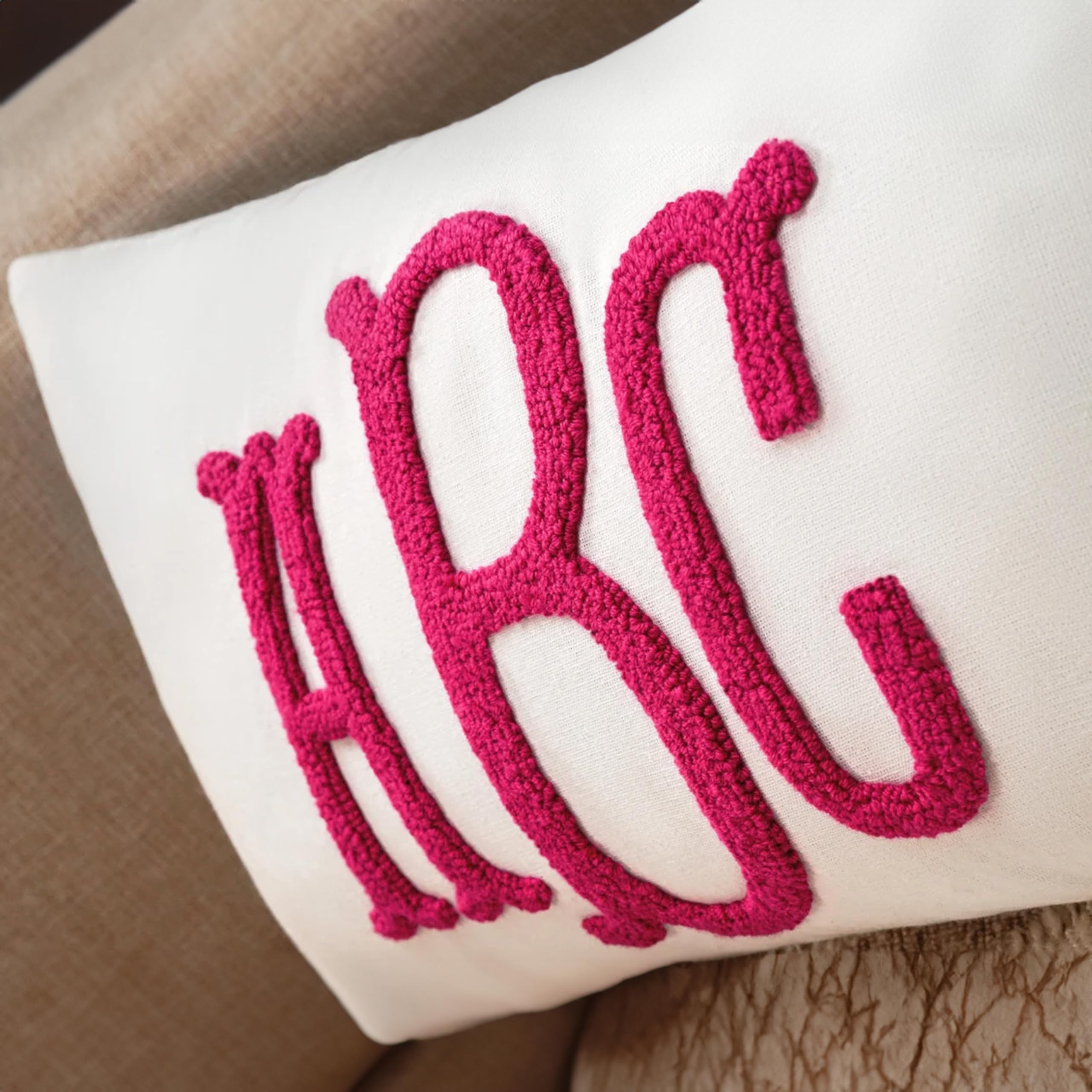 custom embroidery pillow monogram mia'spillow-lab closeup